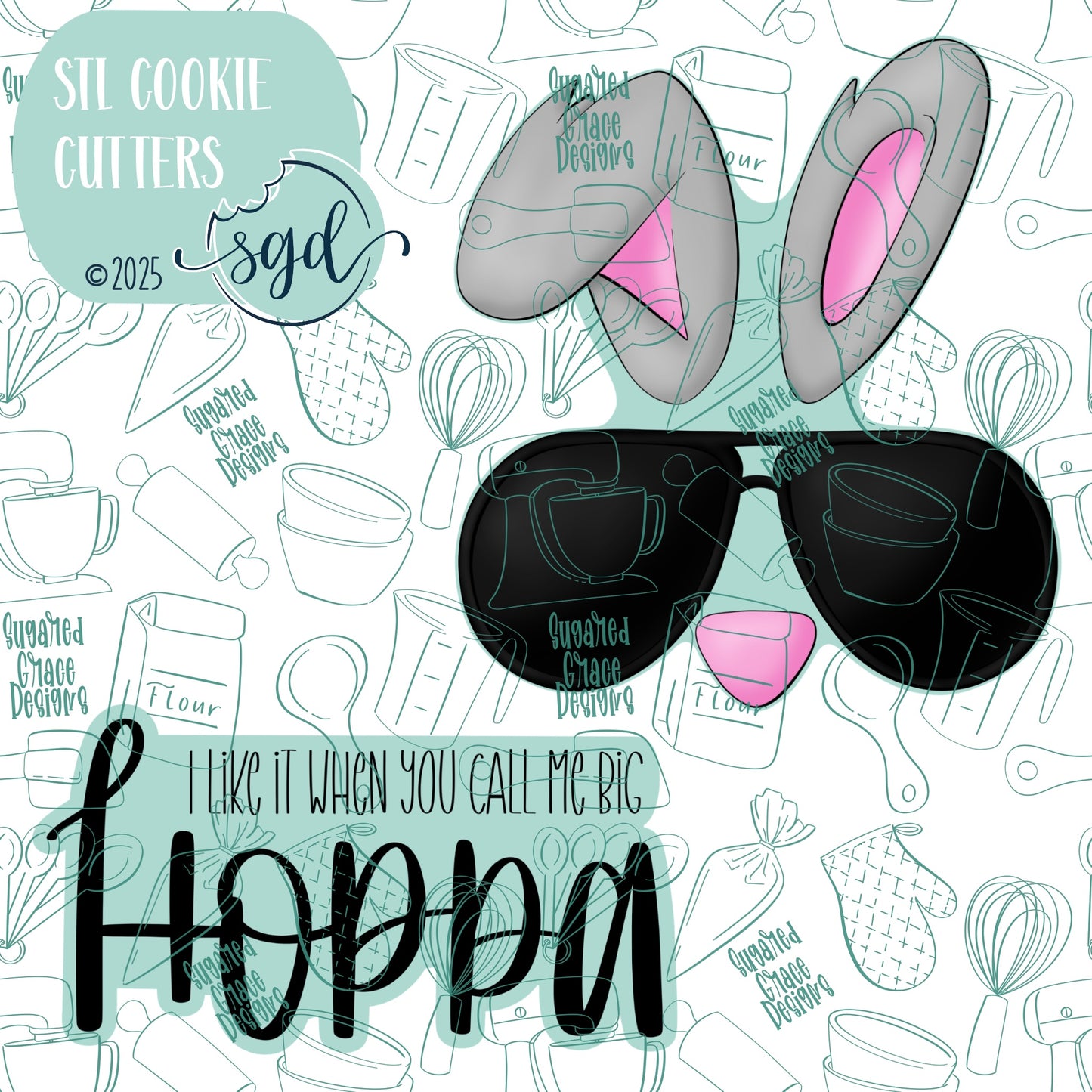 Big Hoppa Bunny Cookie Cutter STL File Set of 2 with PNG Images to Match - For 3D Printing and Edible Ink Printers
