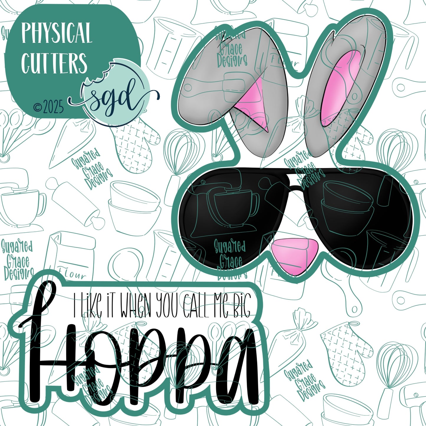 Easter Big Hoppa Cookie Cutter Set of 2 with PNG Images to Match - Hand Drawn Graphics for Edible Ink Printers
