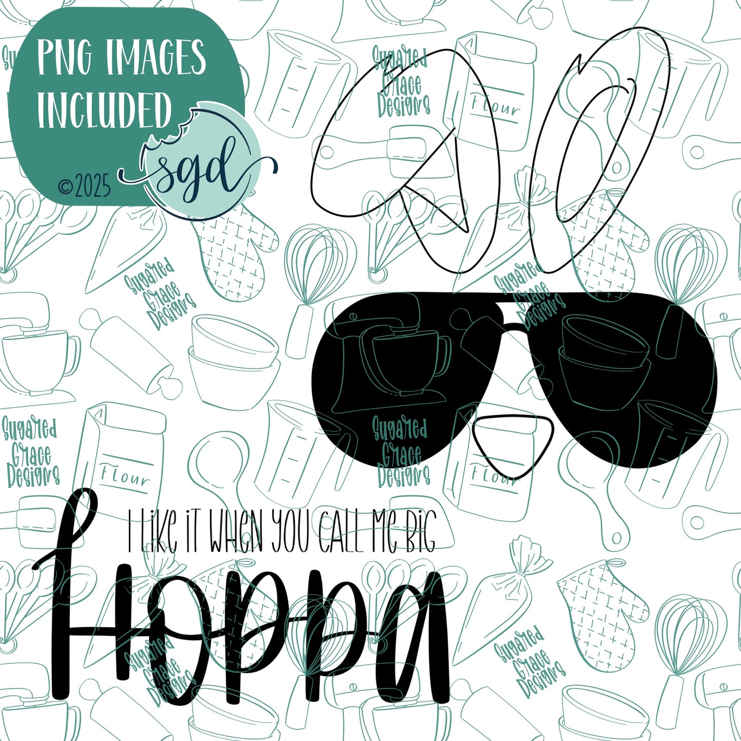Easter Big Hoppa Cookie Cutter Set of 2 with PNG Images to Match - Hand Drawn Graphics for Edible Ink Printers