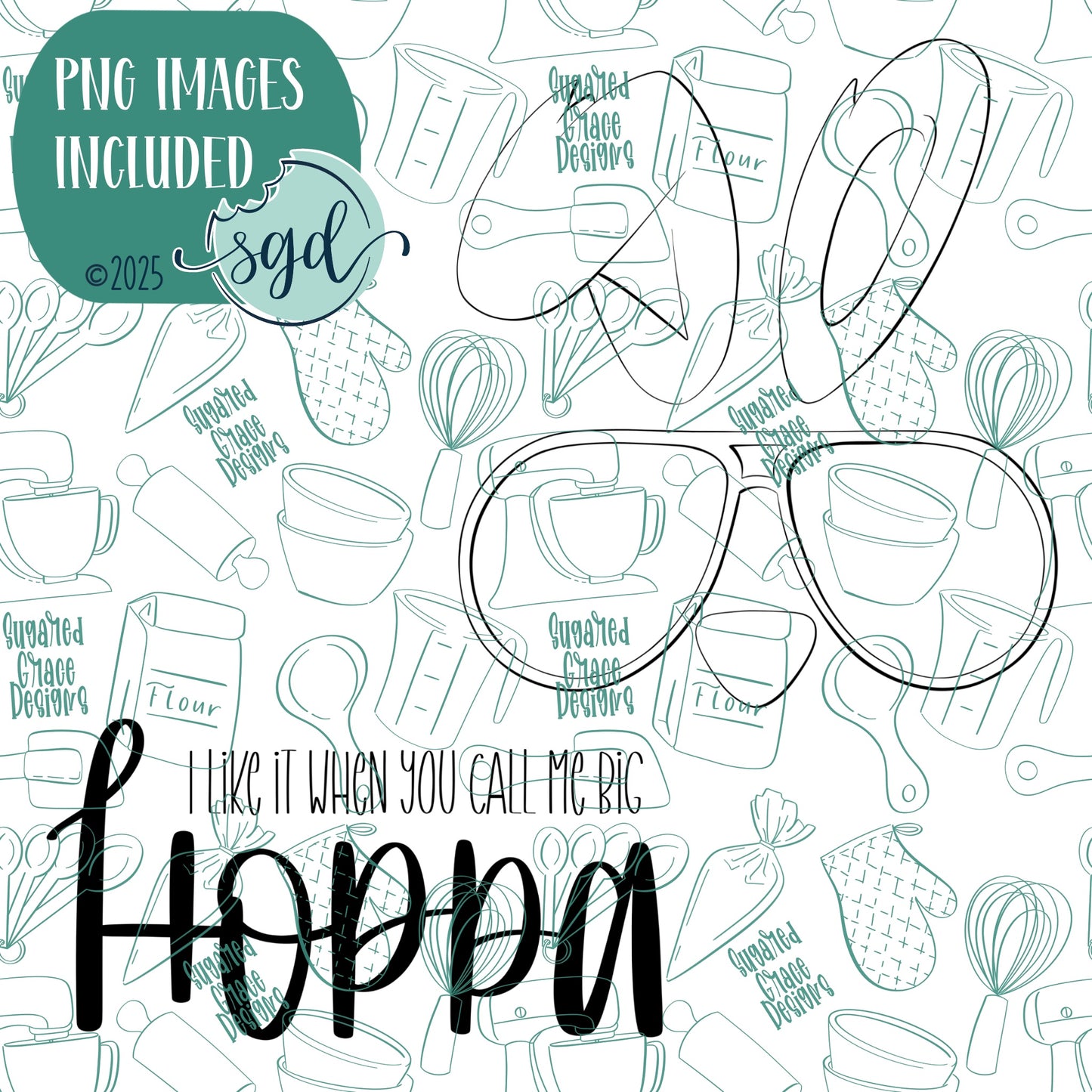 Easter Big Hoppa Cookie Cutter Set of 2 with PNG Images to Match - Hand Drawn Graphics for Edible Ink Printers
