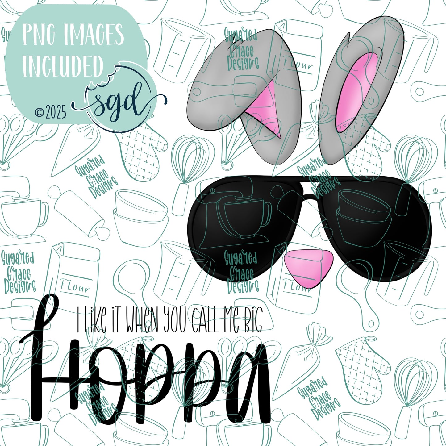 Big Hoppa Bunny Cookie Cutter STL File Set of 2 with PNG Images to Match - For 3D Printing and Edible Ink Printers