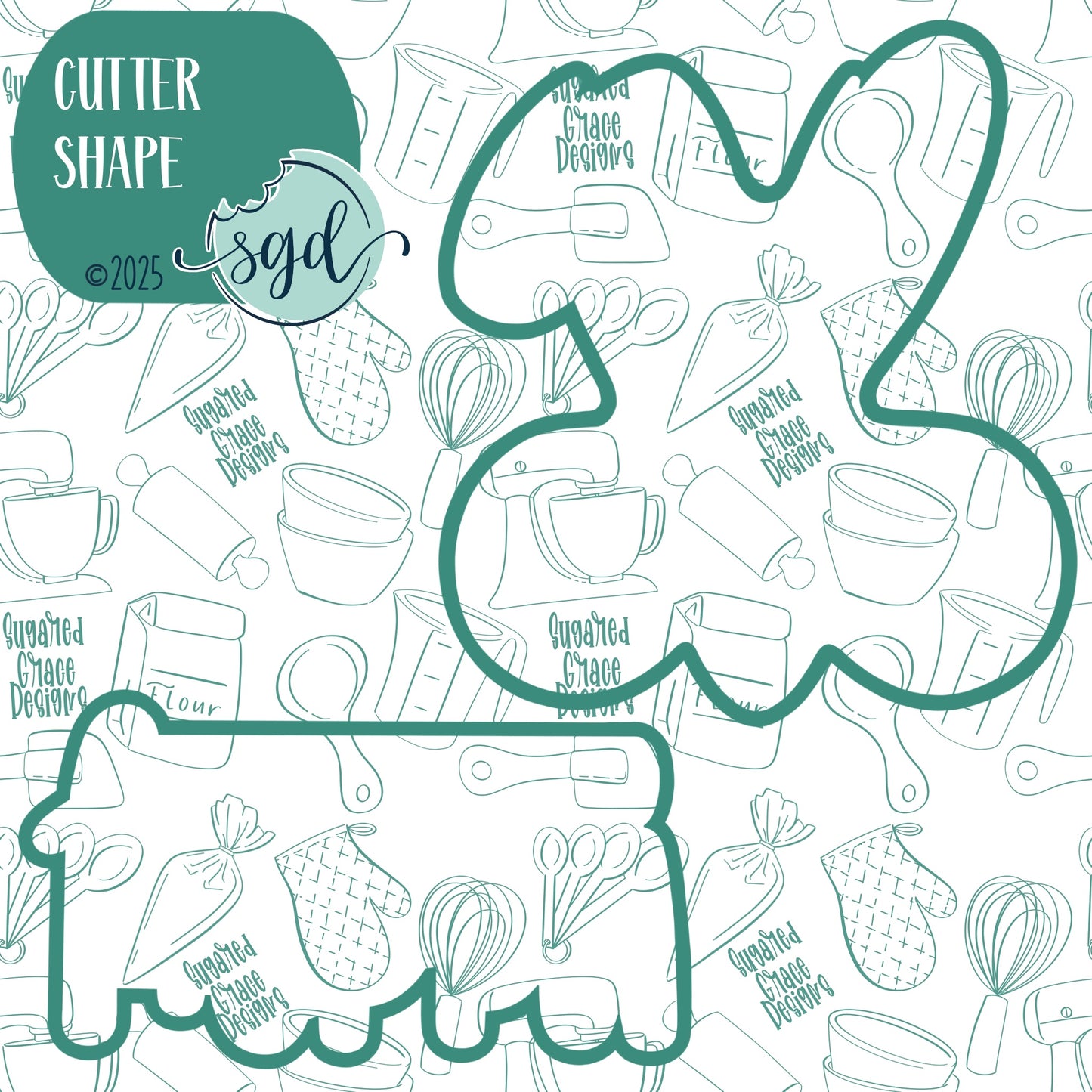 Easter Big Hoppa Cookie Cutter Set of 2 with PNG Images to Match - Hand Drawn Graphics for Edible Ink Printers