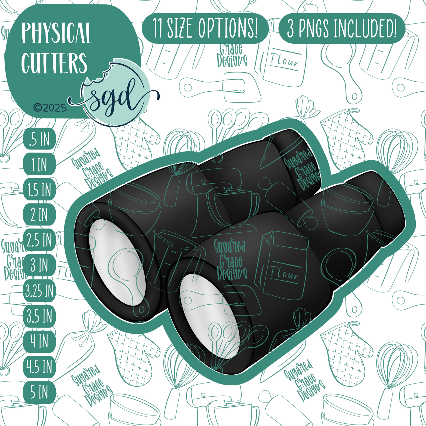 Binoculars Cookie Cutter with PNG Images to Match - Hand Drawn Graphics for Edible Ink Printers