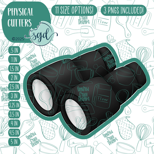 Binoculars Cookie Cutter with PNG Images to Match - Hand Drawn Graphics for Edible Ink Printers
