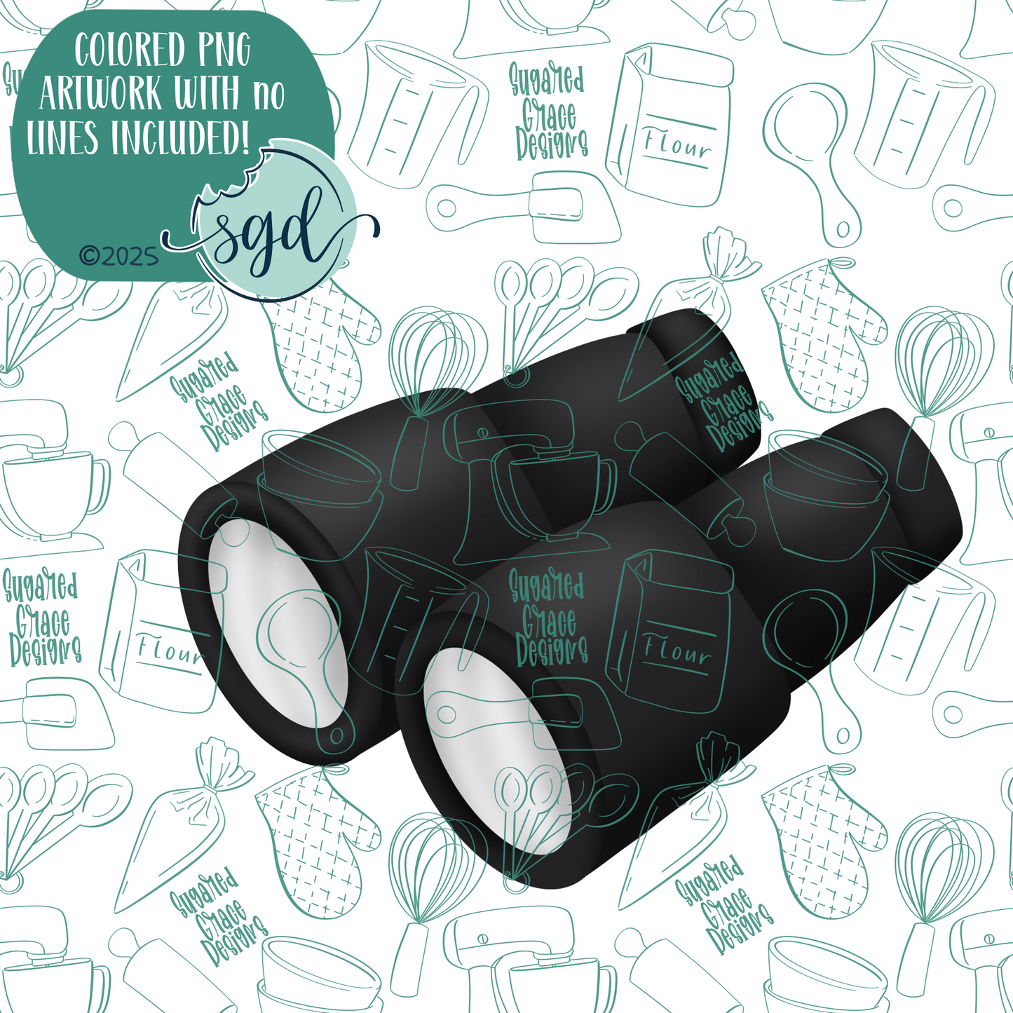 Binoculars Cookie Cutter with PNG Images to Match - Hand Drawn Graphics for Edible Ink Printers