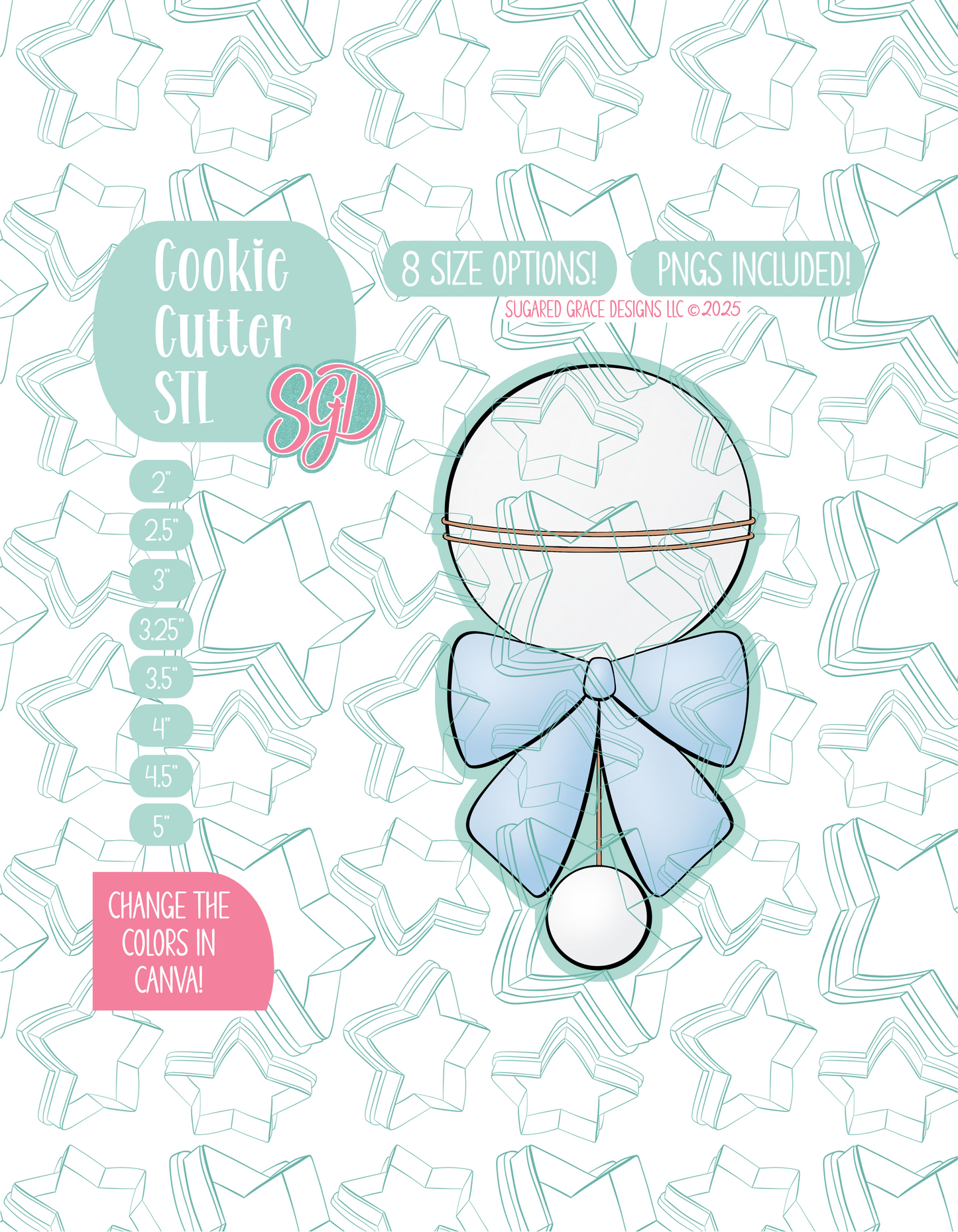 Baby Rattle with Bow Cookie Cutter STL File with PNG Images to Match - For 3D Printing and Edible Ink Printers