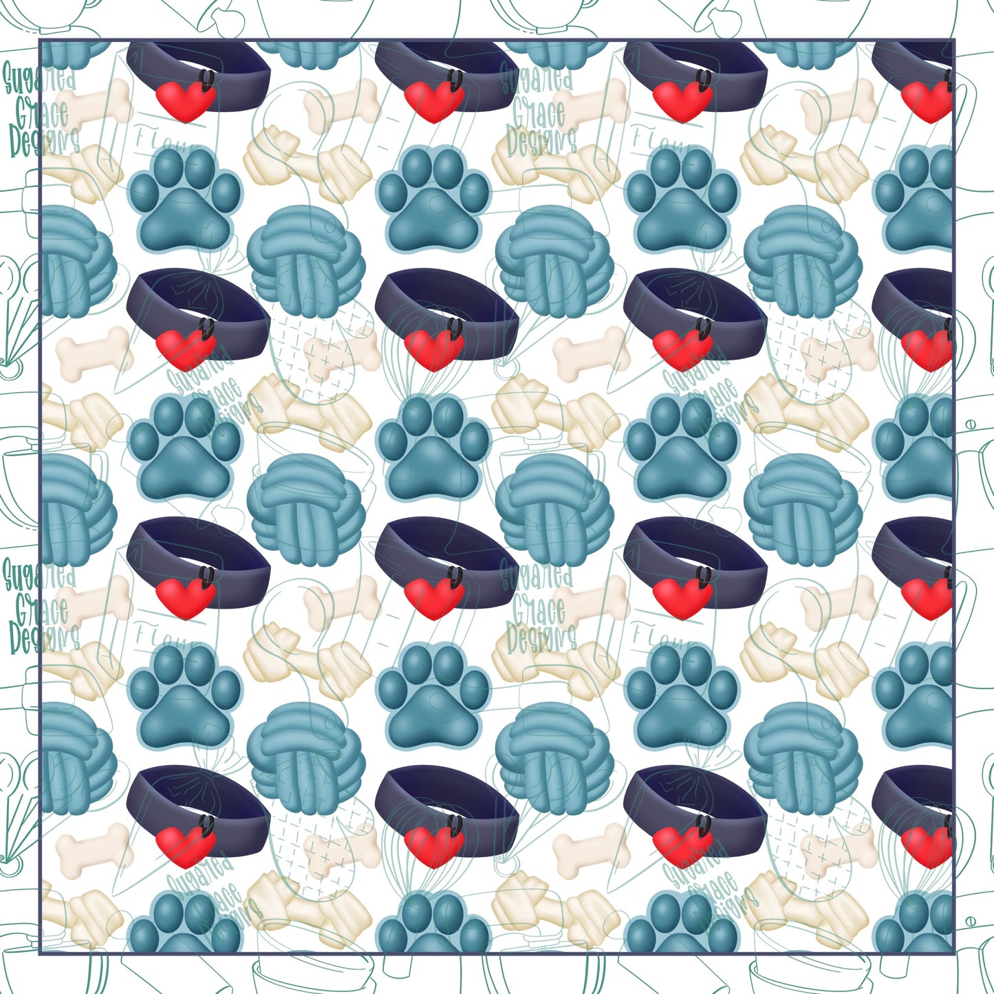 Dog Pattern Cookie Backers Set of 5 in PDF file format with 11 sizes to choose from - Hand Drawn packaging for bags and boxes