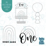 Boho first birthday cookie cutter set with png images for edible printers including Eddie