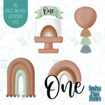 Boho first birthday cookie cutter set with png images for edible printers including Eddie