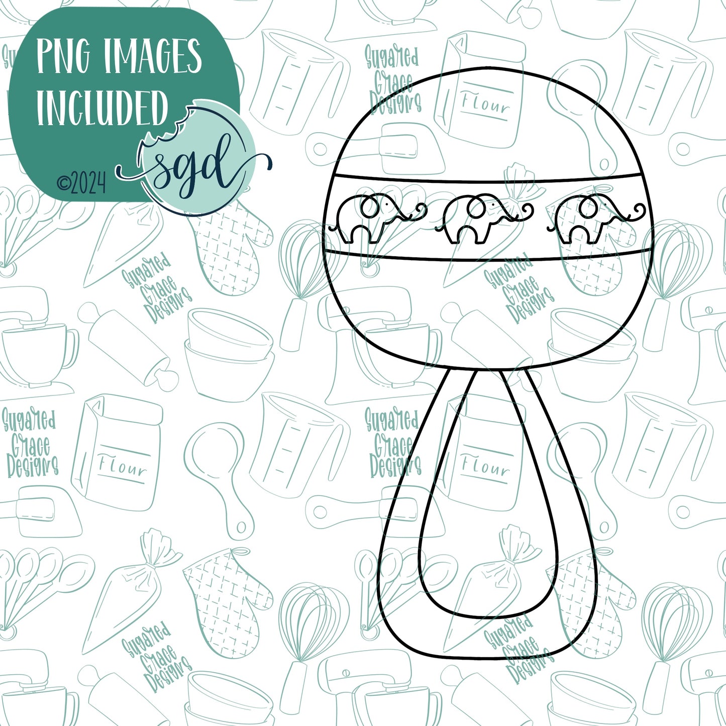 Blue Boho Rattle Cookie Cutter with Matching PNG Images for Edible Ink Printers Including Eddie