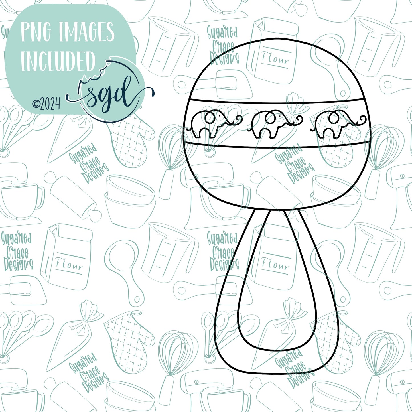 Blue Boho Baby Rattle Cookie Cutter STL Files for 3D Printing with Matching Printable PNG Images for Edible Ink Printers Including Eddie
