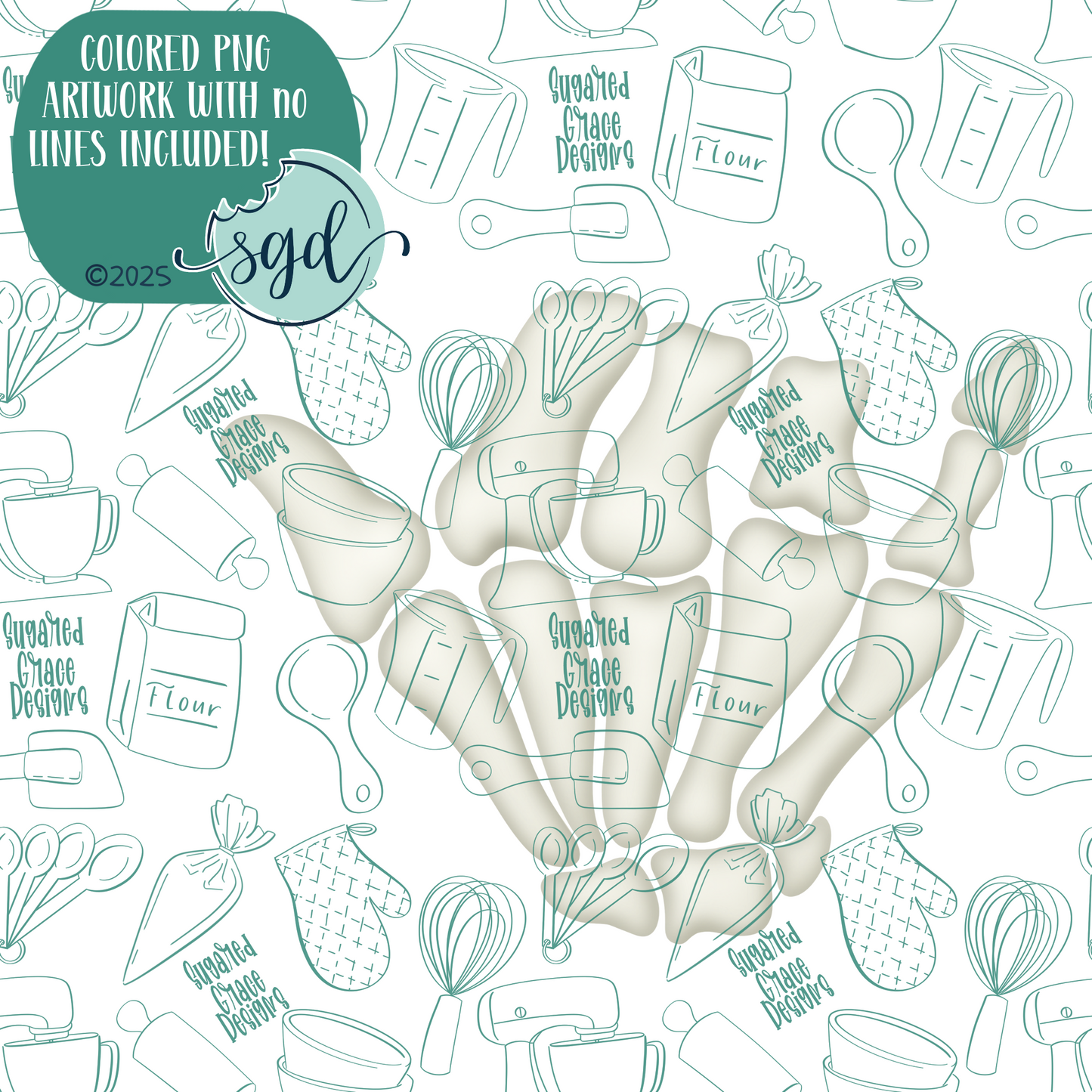 Rock On Bone Hand Cookie Cutter with PNG Images to Match - Hand Drawn Graphics for Edible Ink Printers