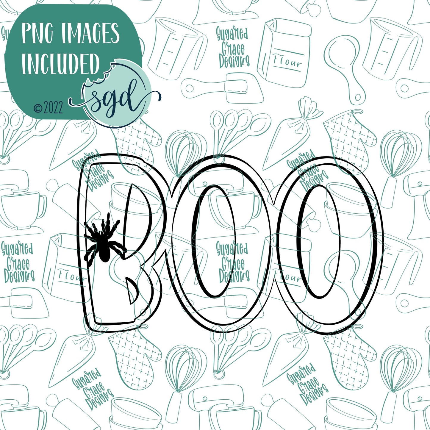 Boo Word Plaque Cookie Cutter with PNG Images to Match - Hand Drawn Graphics for Edible Ink Printers