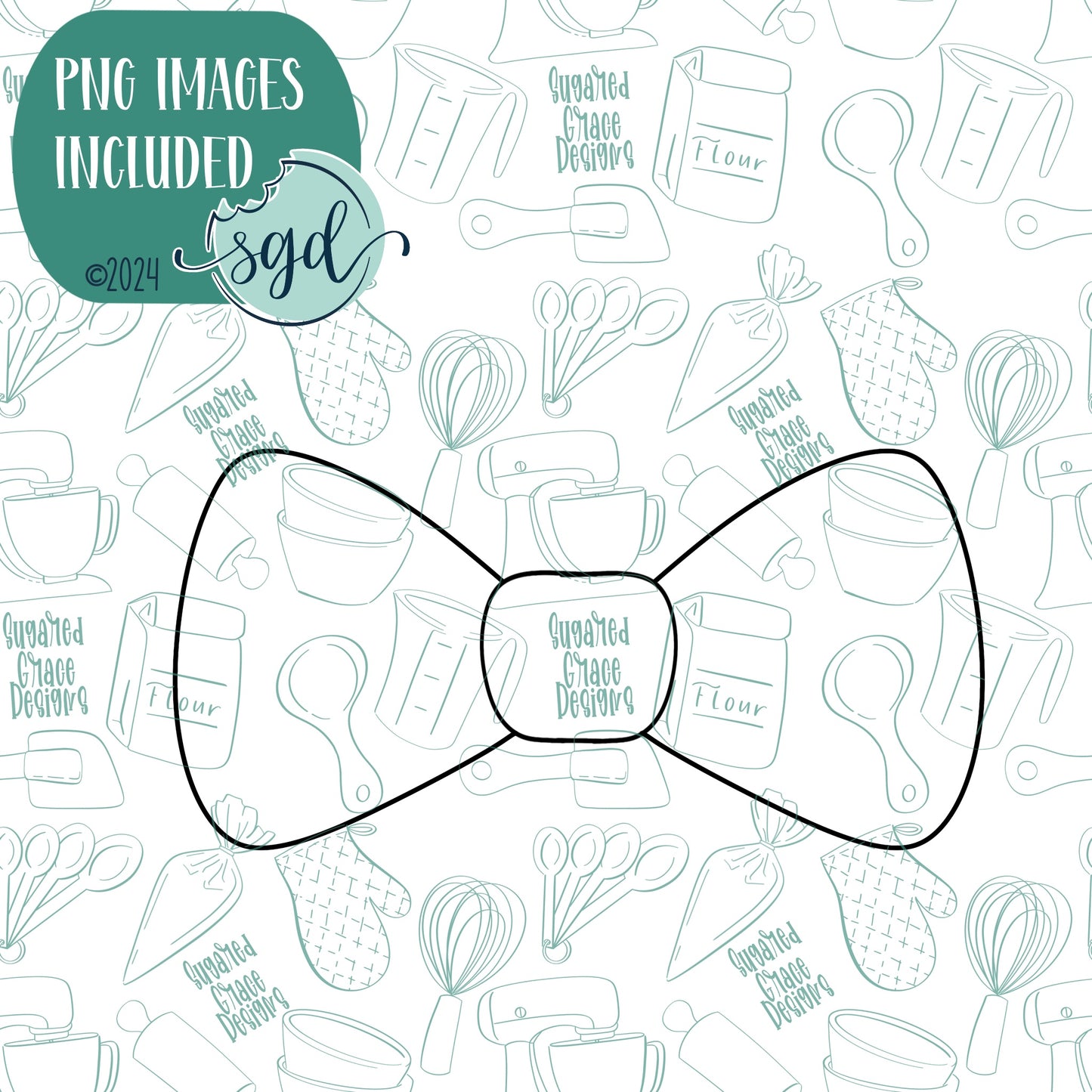 Blue Bow Tie Cookie Cutter with Matching PNG Images for Edible Ink Prints Including Eddie