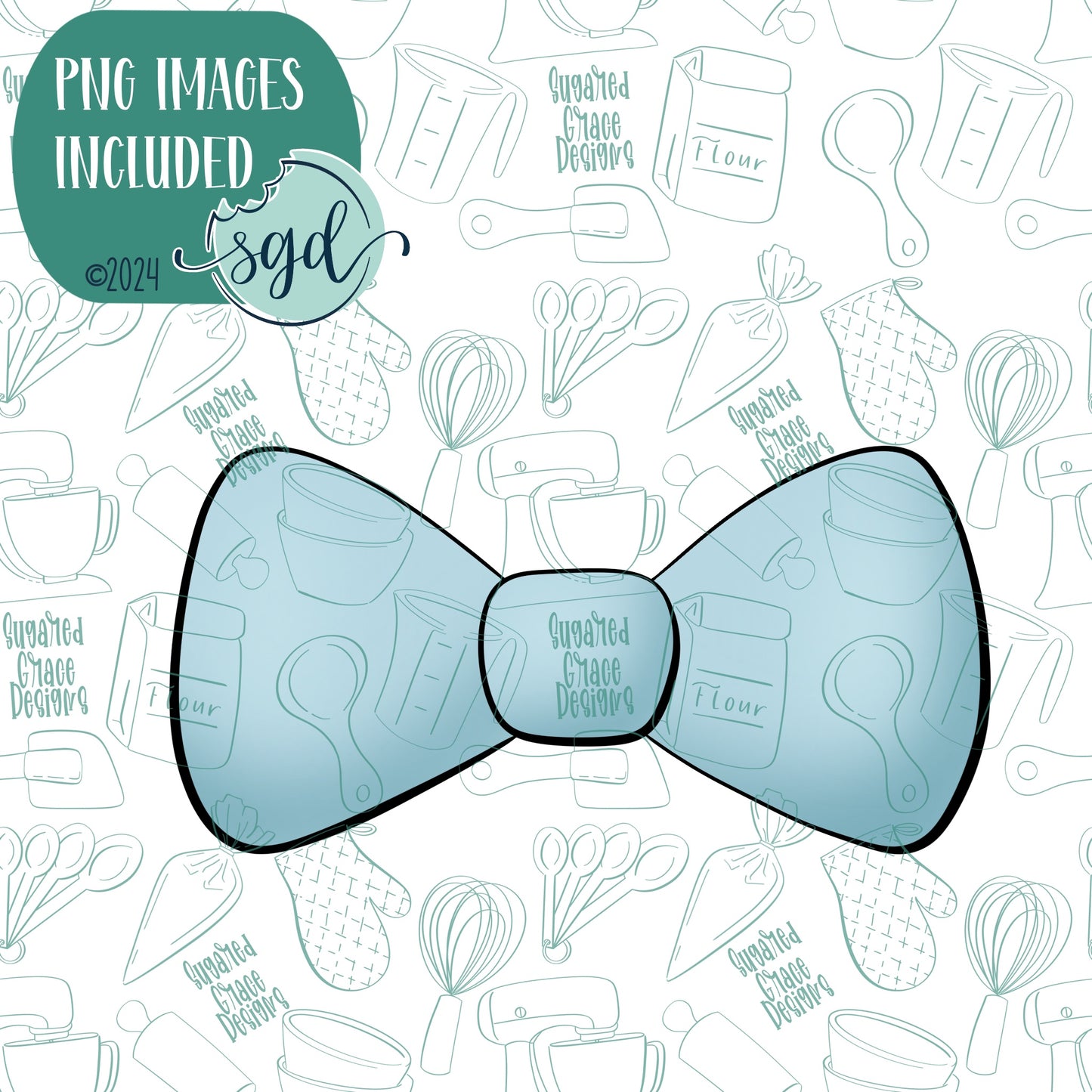 Blue Bow Tie Cookie Cutter with Matching PNG Images for Edible Ink Prints Including Eddie