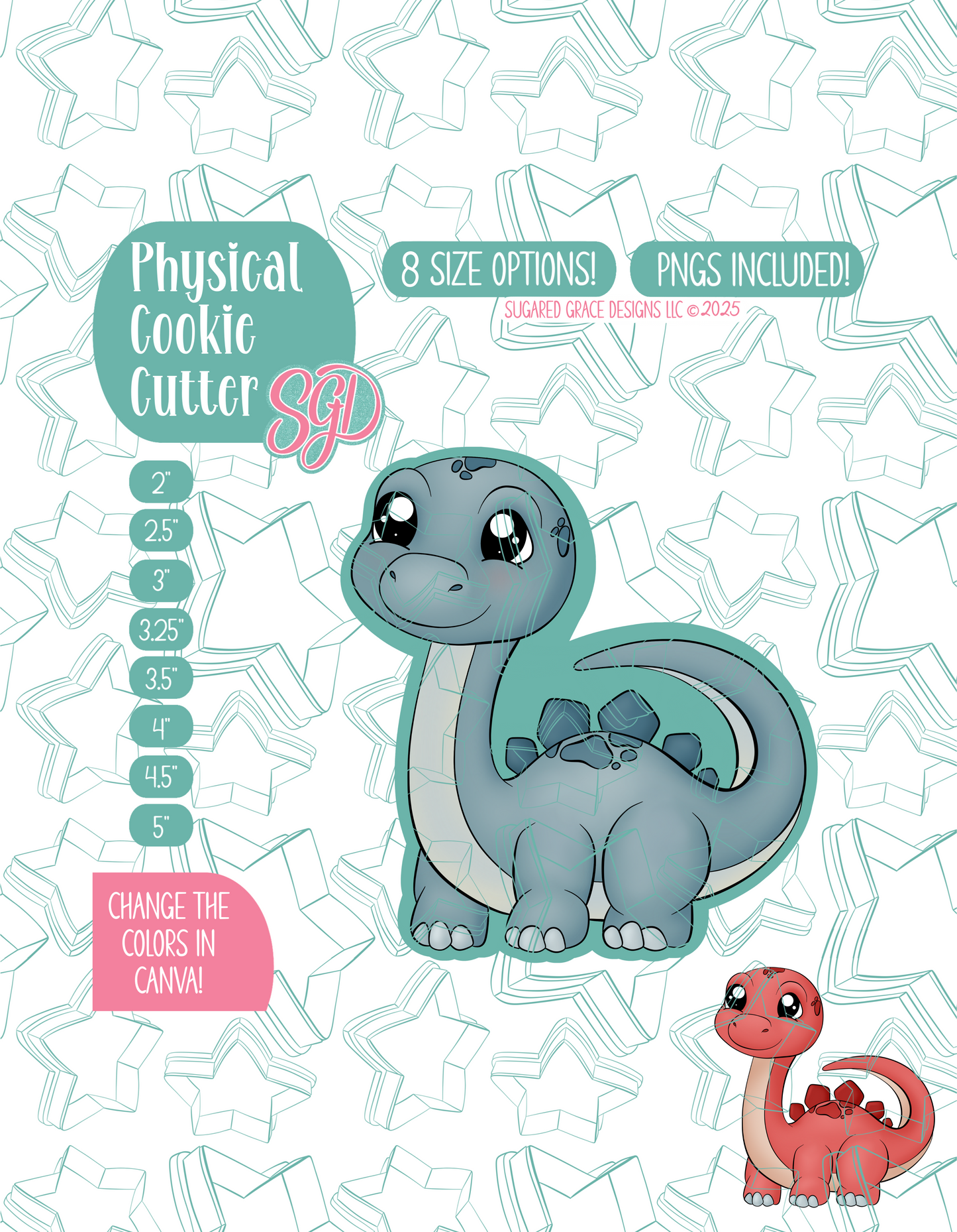 Blue Brachiosaurus Dinosaur Cookie Cutter with PNG Images to Match - Hand Drawn Graphics for Edible Ink Printers