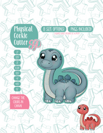 Blue Brachiosaurus Dinosaur Cookie Cutter with PNG Images to Match - Hand Drawn Graphics for Edible Ink Printers