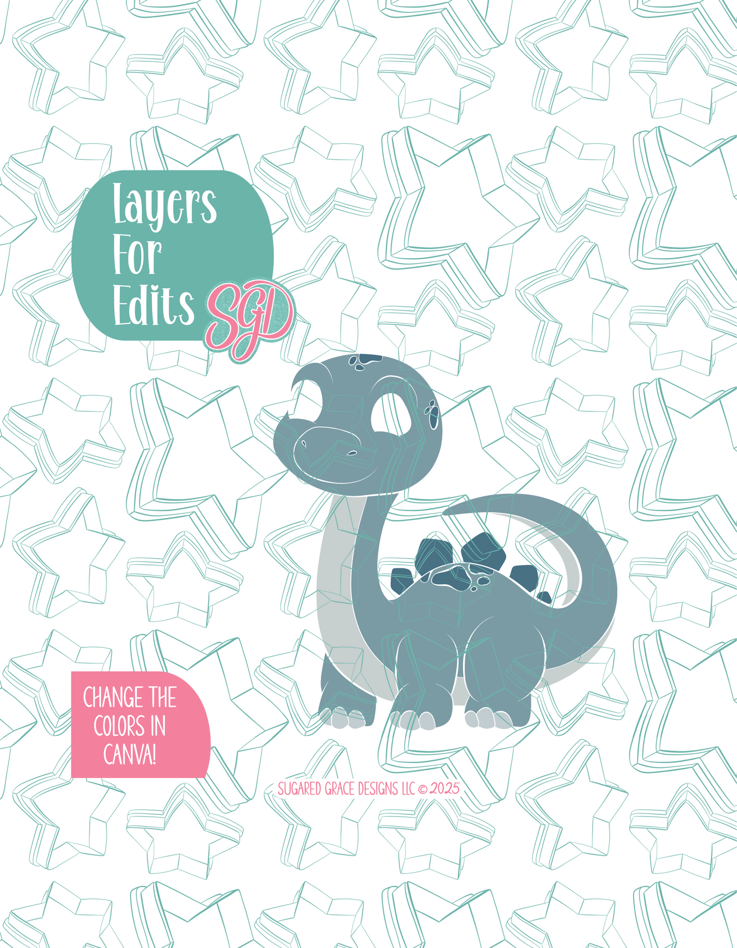 Blue Brachiosaurus Dinosaur Cookie Cutter with PNG Images to Match - Hand Drawn Graphics for Edible Ink Printers