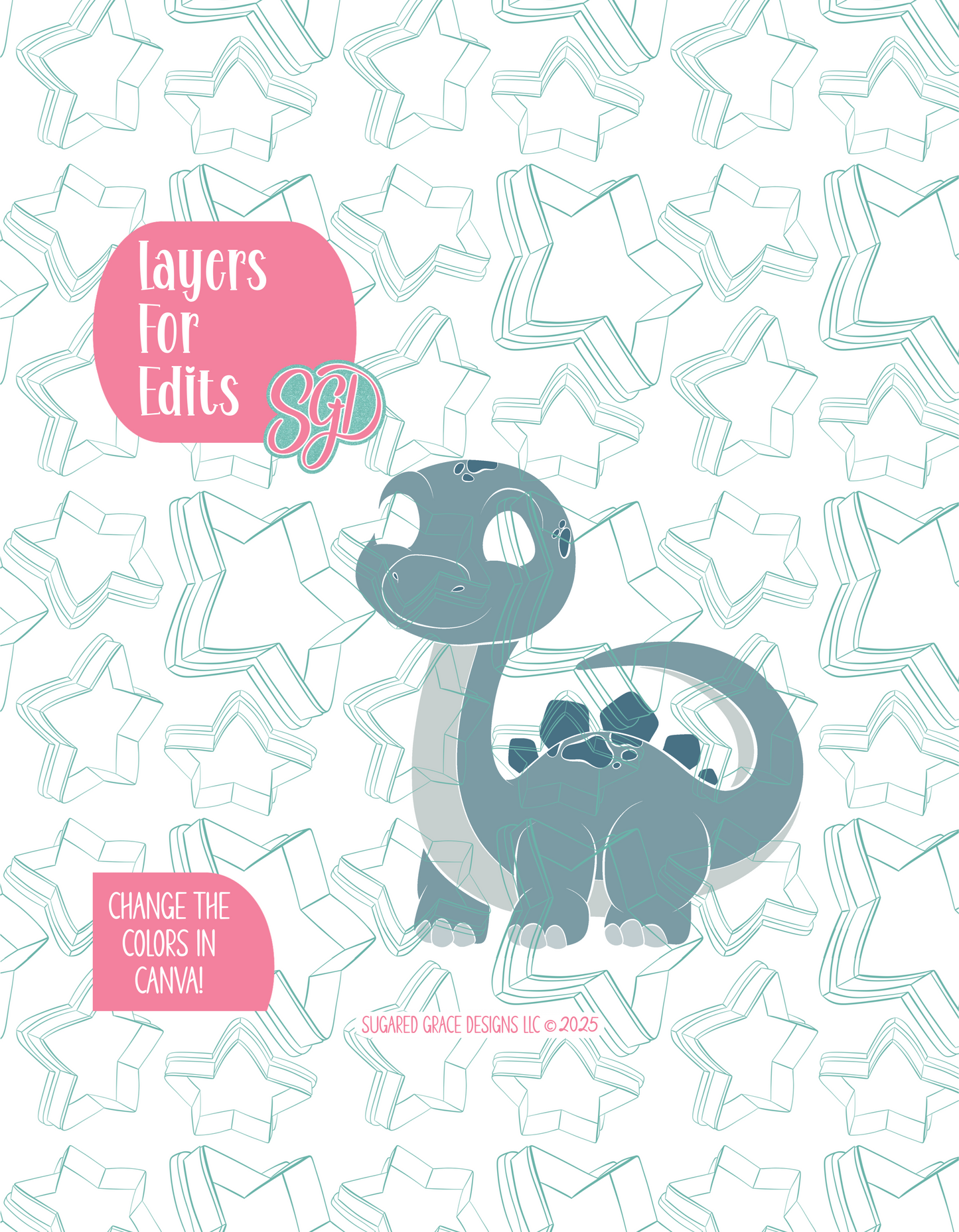 Brachiosaurus Dinosaur PNG Image Set for Edible Ink Printers - Hand Drawn Editable Graphic