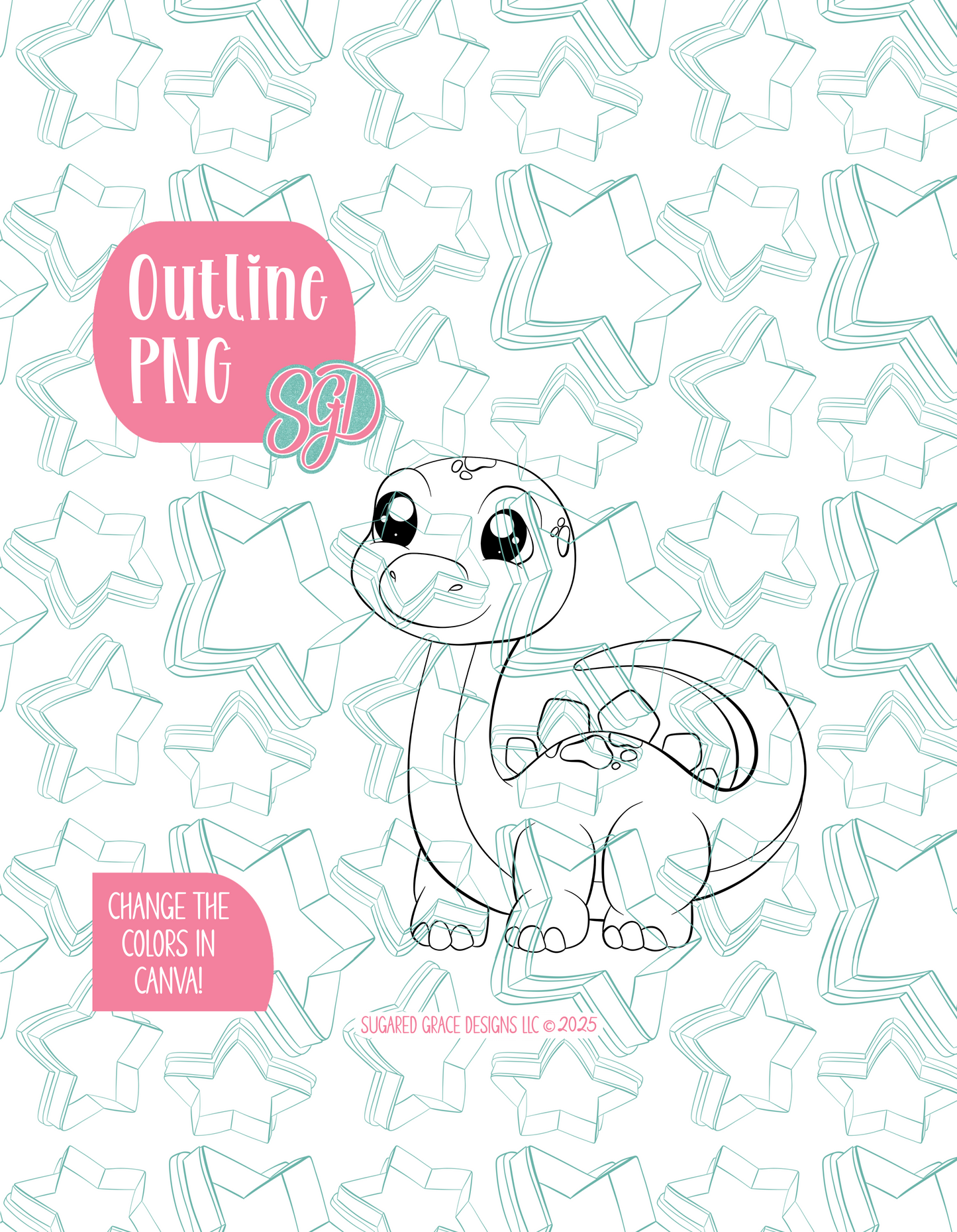 Brachiosaurus Dinosaur PNG Image Set for Edible Ink Printers - Hand Drawn Editable Graphic