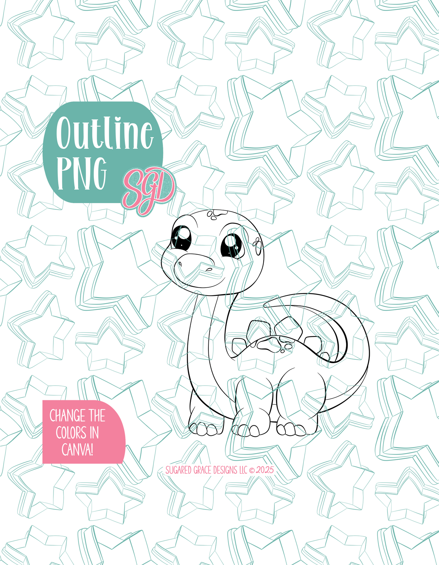 Blue Brachiosaurus Dinosaur Cookie Cutter with PNG Images to Match - Hand Drawn Graphics for Edible Ink Printers