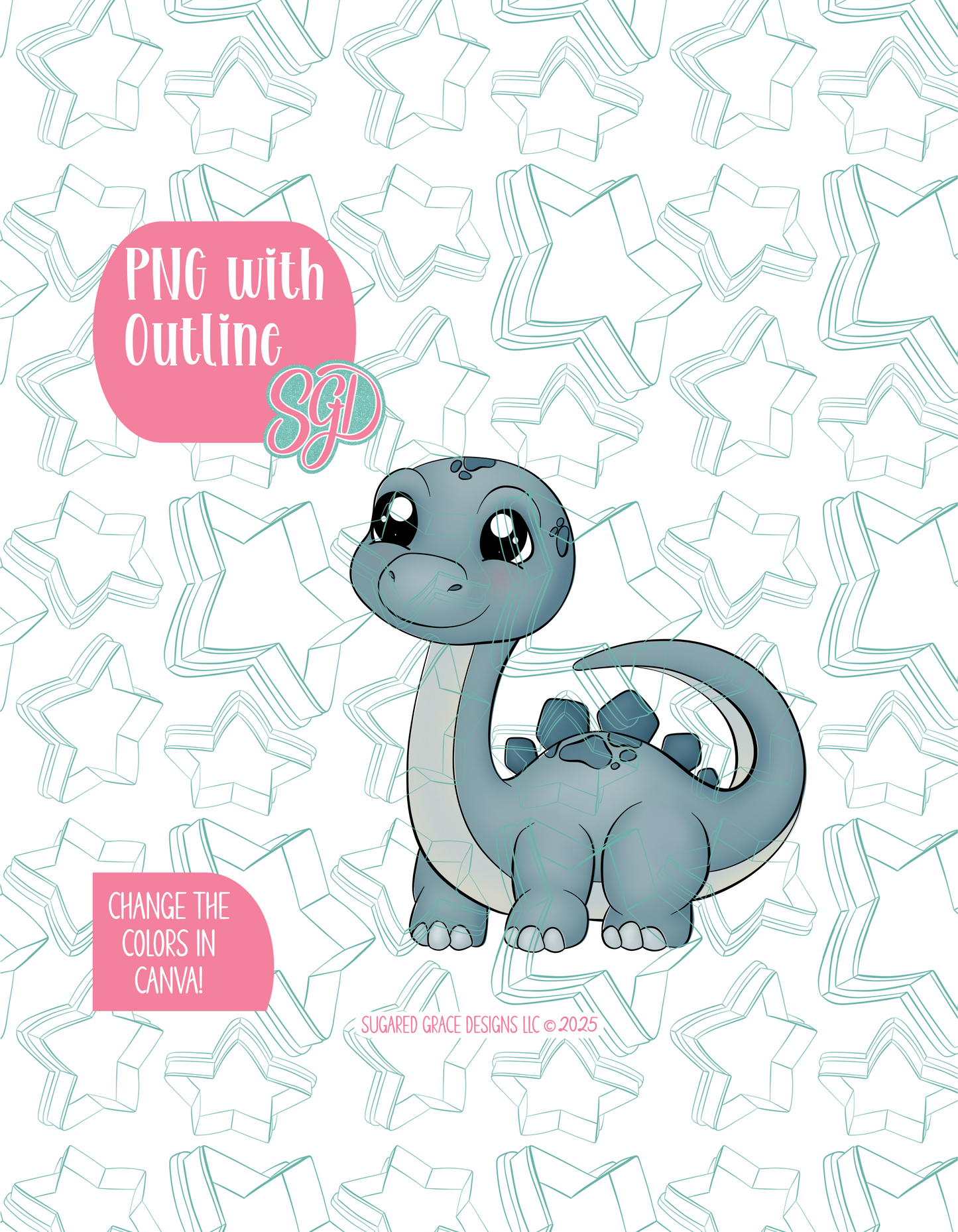 Brachiosaurus Dinosaur PNG Image Set for Edible Ink Printers - Hand Drawn Editable Graphic