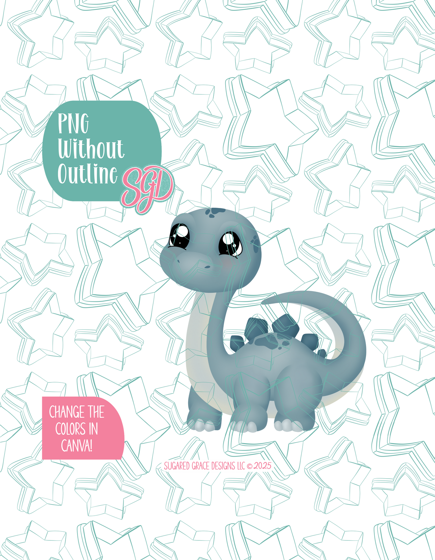Blue Brachiosaurus Dinosaur Cookie Cutter with PNG Images to Match - Hand Drawn Graphics for Edible Ink Printers