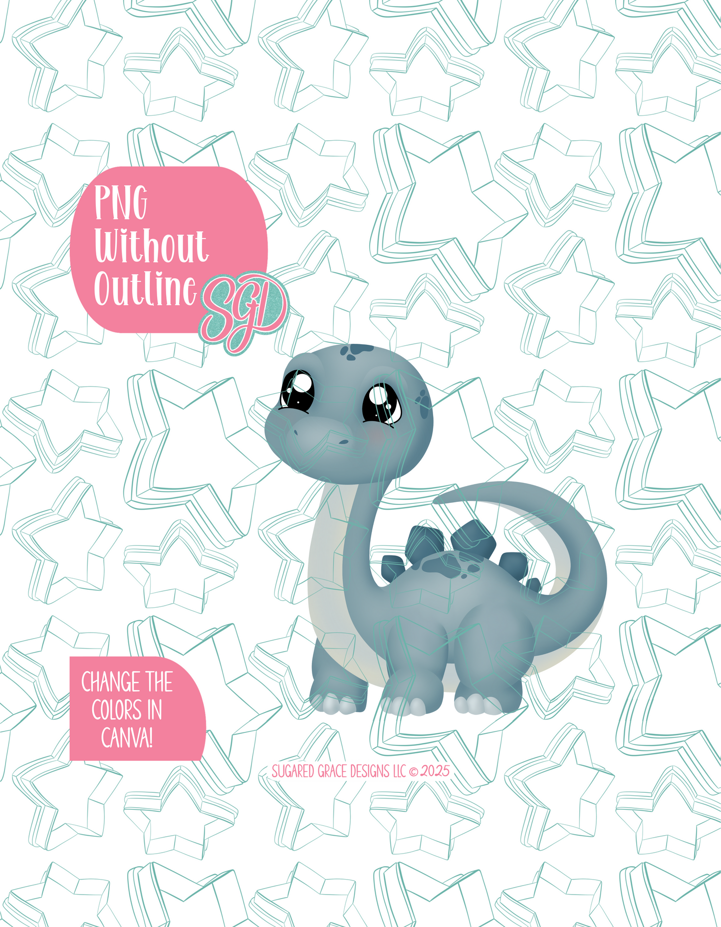 Brachiosaurus Dinosaur PNG Image Set for Edible Ink Printers - Hand Drawn Editable Graphic