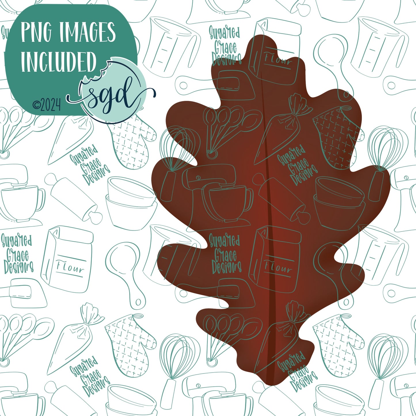Brown Leaf Cookie Cutter with PNG Images to Match - Hand Drawn Graphics for Edible Ink Printers - Fall Autumn Cookie Ideas