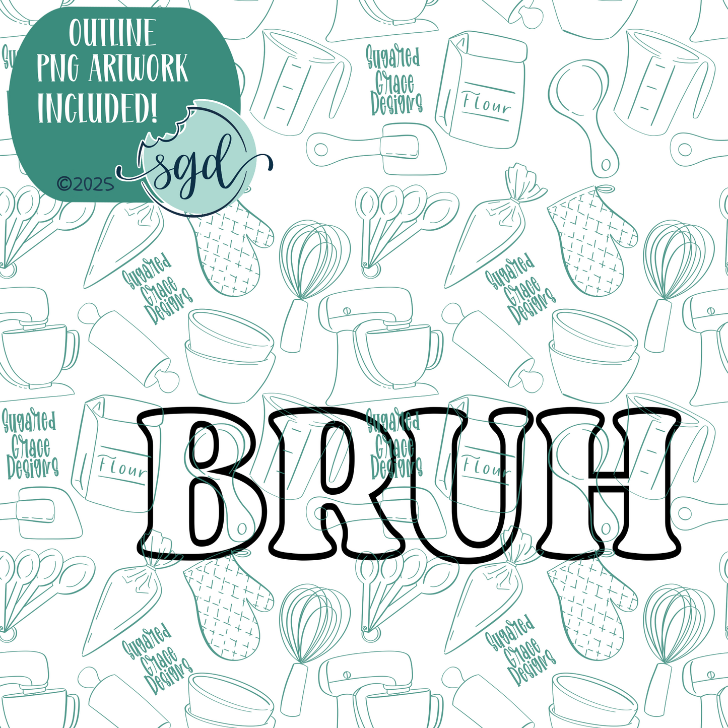 Bruh Cookie Cutter Plaque with PNG Images to Match - Hand Drawn Graphics for Edible Ink Printers