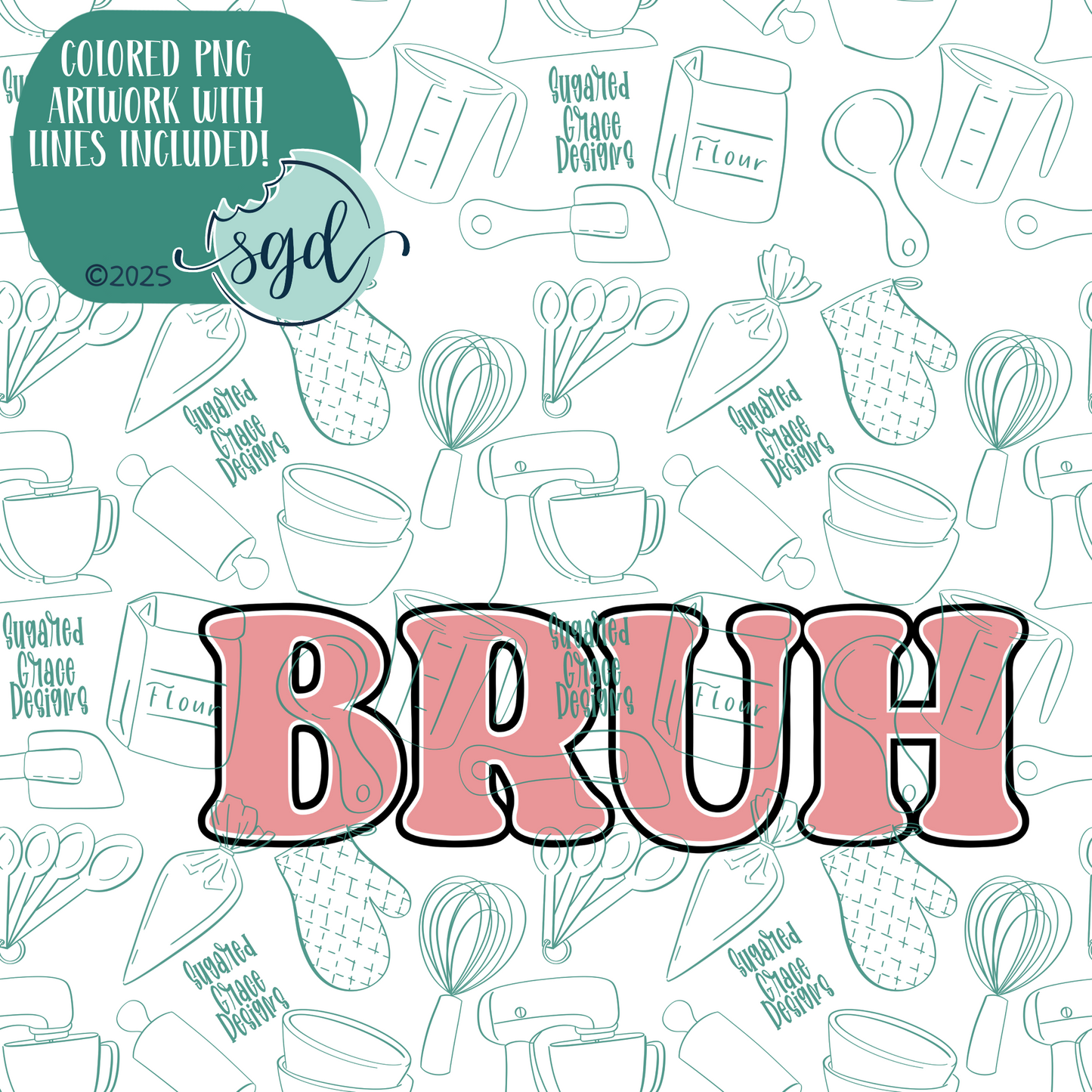 Bruh Cookie Cutter Plaque with PNG Images to Match - Hand Drawn Graphics for Edible Ink Printers