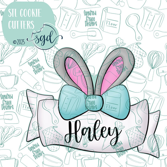 Easter Bunny Ribbon Banner Cookie Cutter Plaque STL File  with PNG Images to Match - For 3D Printing and Edible Ink Printers