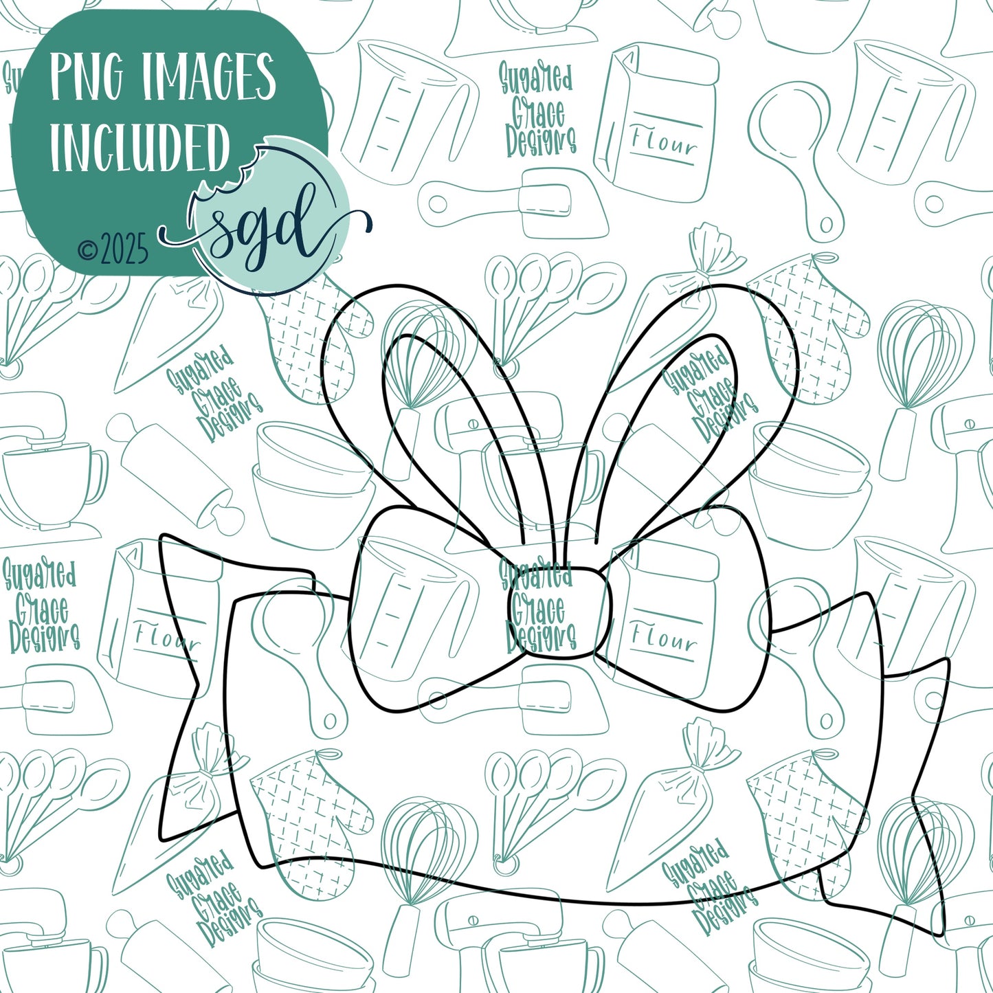 Bunny Ear Banner Name Plaque Cookie Cutter with PNG Images to Match - Hand Drawn Graphics for Edible Ink Printers