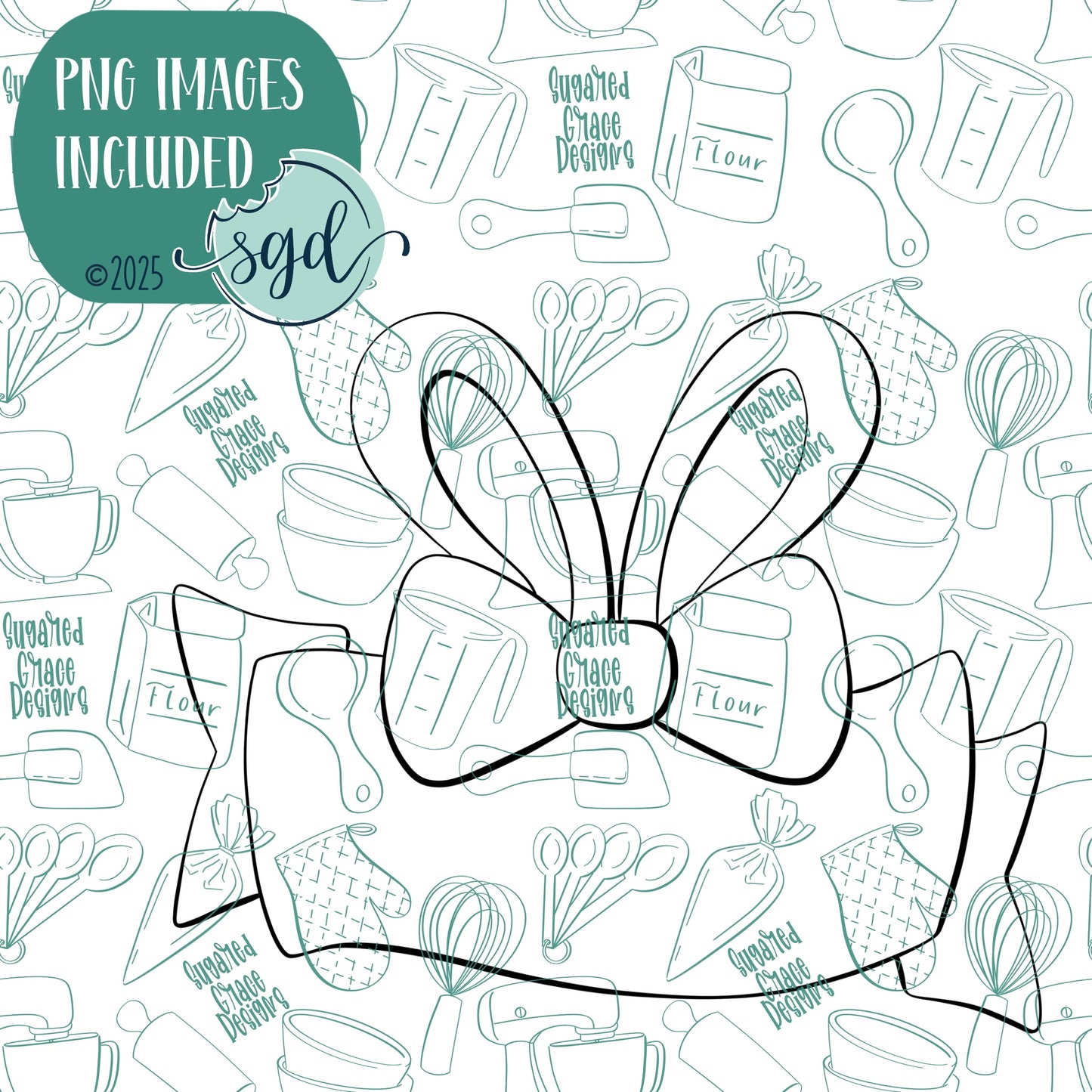 Bunny Ear Banner Name Plaque Cookie Cutter with PNG Images to Match - Hand Drawn Graphics for Edible Ink Printers