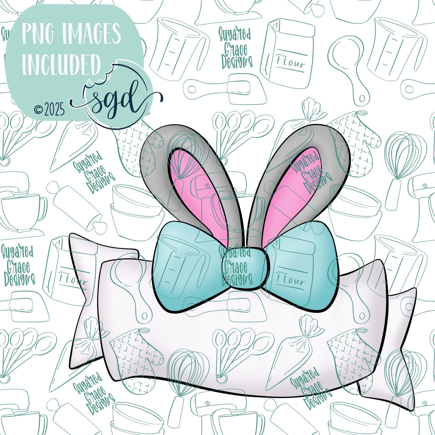 Easter Bunny Ribbon Banner Cookie Cutter Plaque STL File  with PNG Images to Match - For 3D Printing and Edible Ink Printers