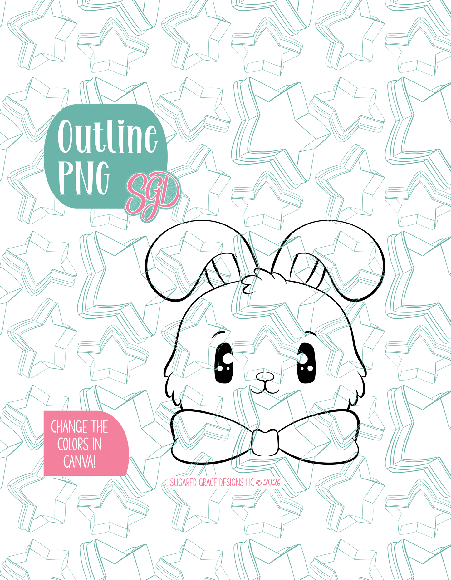 Easter Bunny with Bow Cookie Cutter with matching PNG