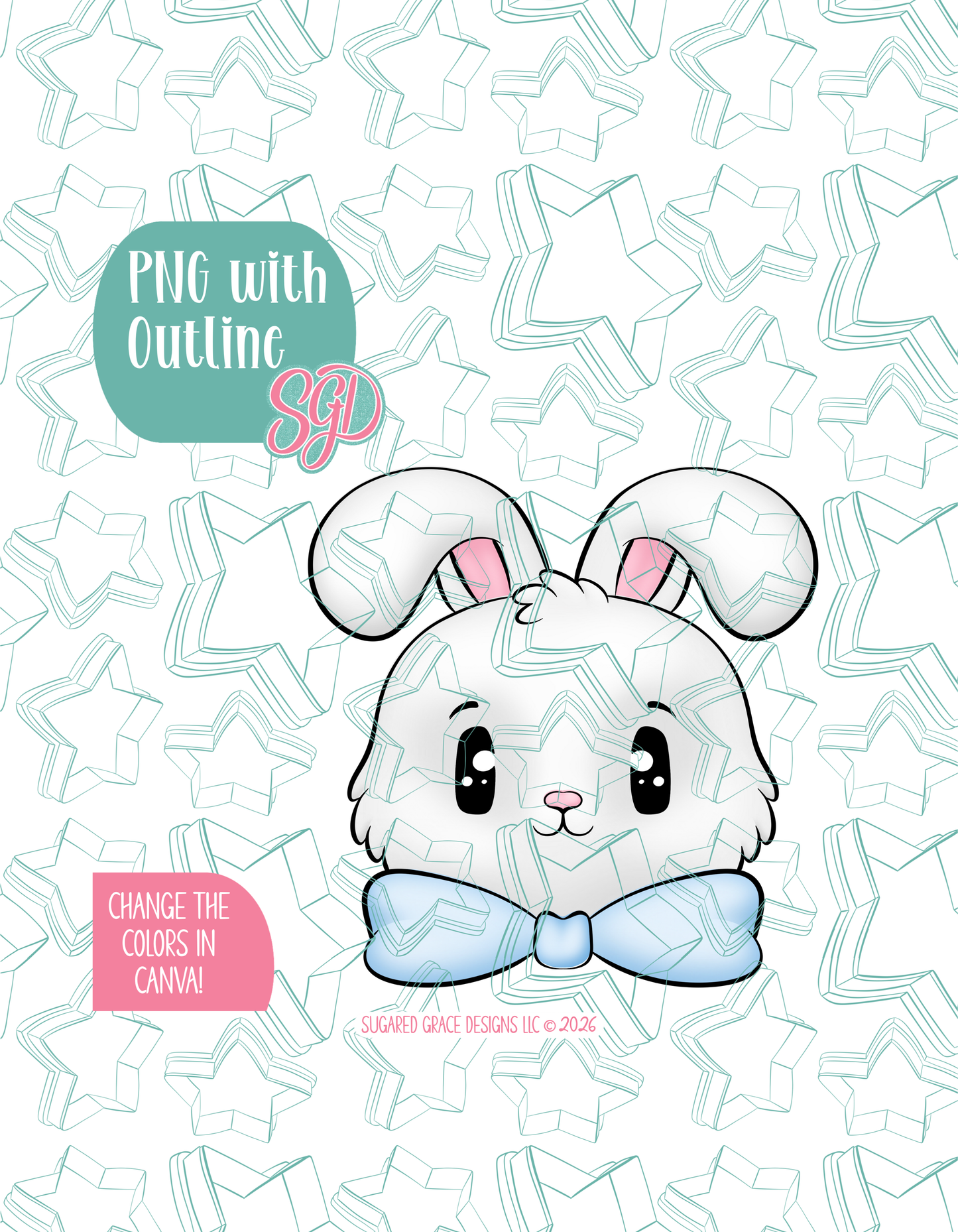 Easter Bunny with Bow Cookie Cutter with matching PNG