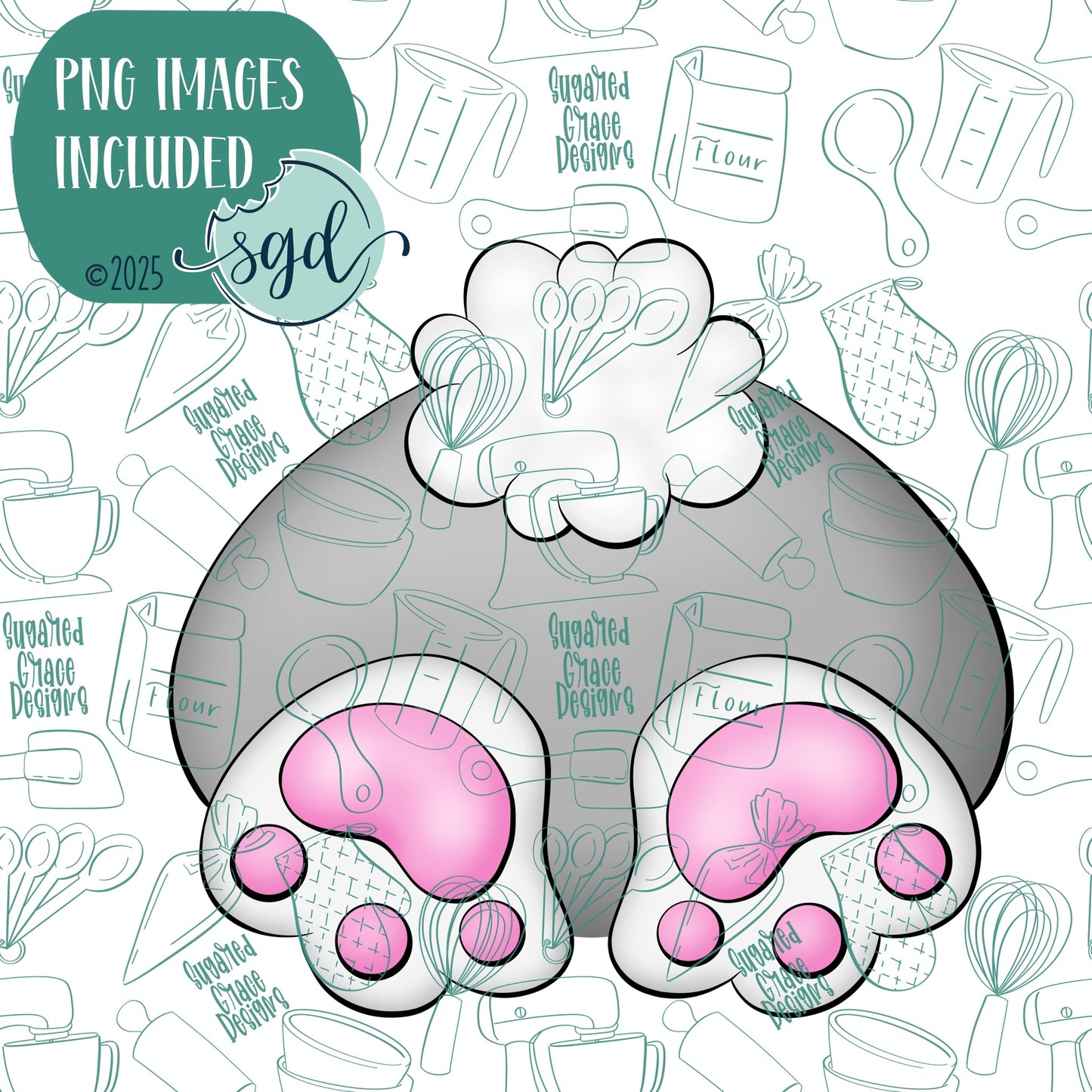 Bunny Butt Cookie Cutter with PNG Images to Match - Hand Drawn Graphics for Edible Ink Printers