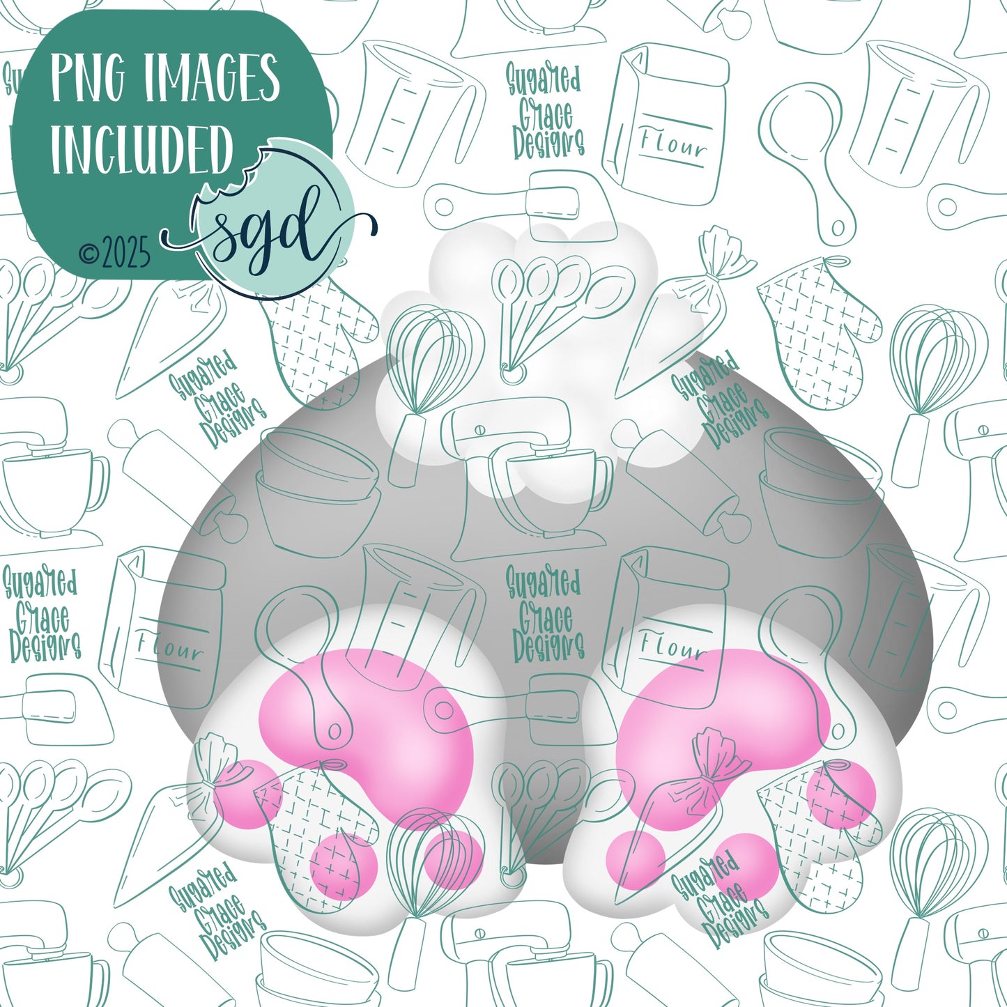Bunny Butt Cookie Cutter with PNG Images to Match - Hand Drawn Graphics for Edible Ink Printers