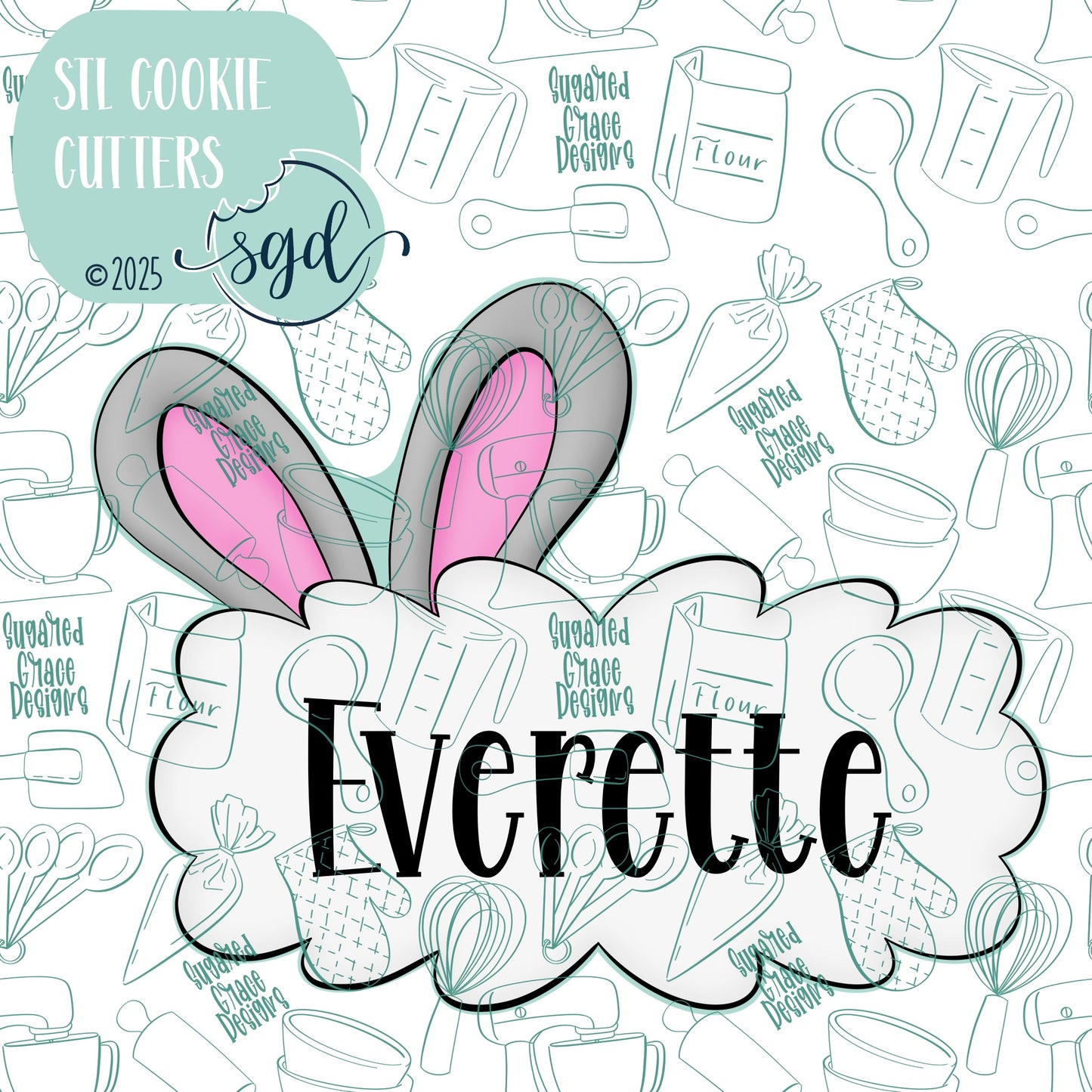 Easter Bunny Lacey Plaque Cookie Cutter STL File  with PNG Images to Match - For 3D Printing and Edible Ink Printers