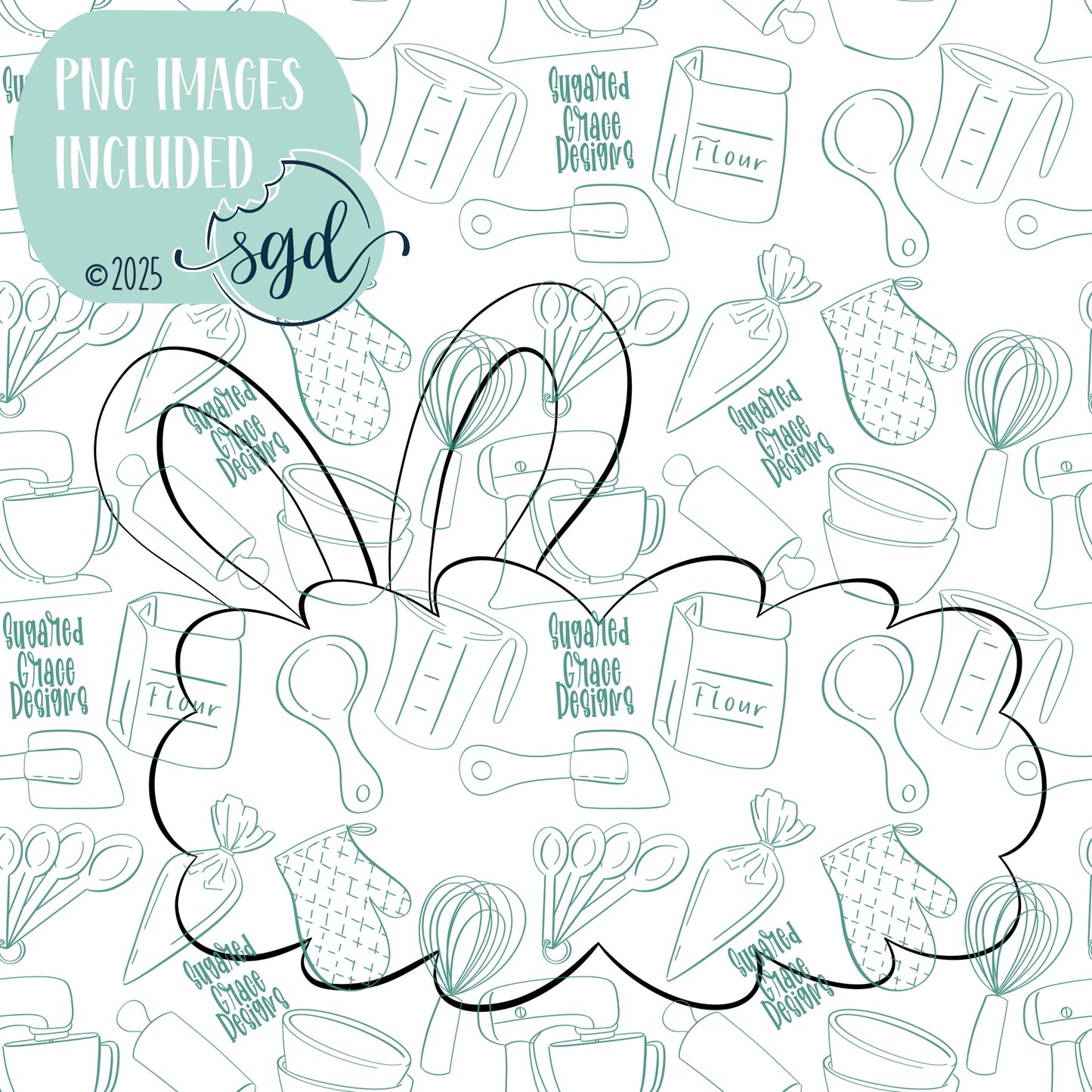 Easter Bunny Lacey Plaque Cookie Cutter STL File  with PNG Images to Match - For 3D Printing and Edible Ink Printers