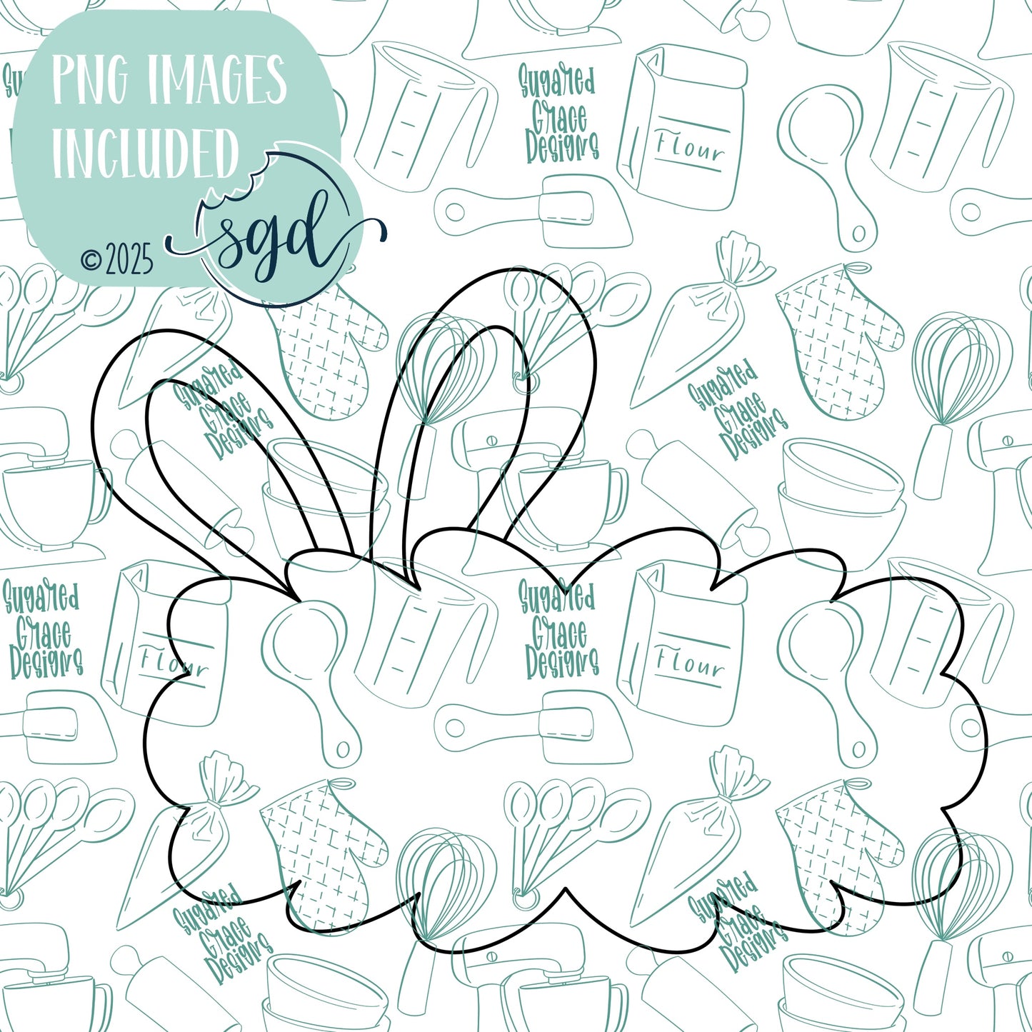 Easter Bunny Lacey Plaque Cookie Cutter STL File  with PNG Images to Match - For 3D Printing and Edible Ink Printers
