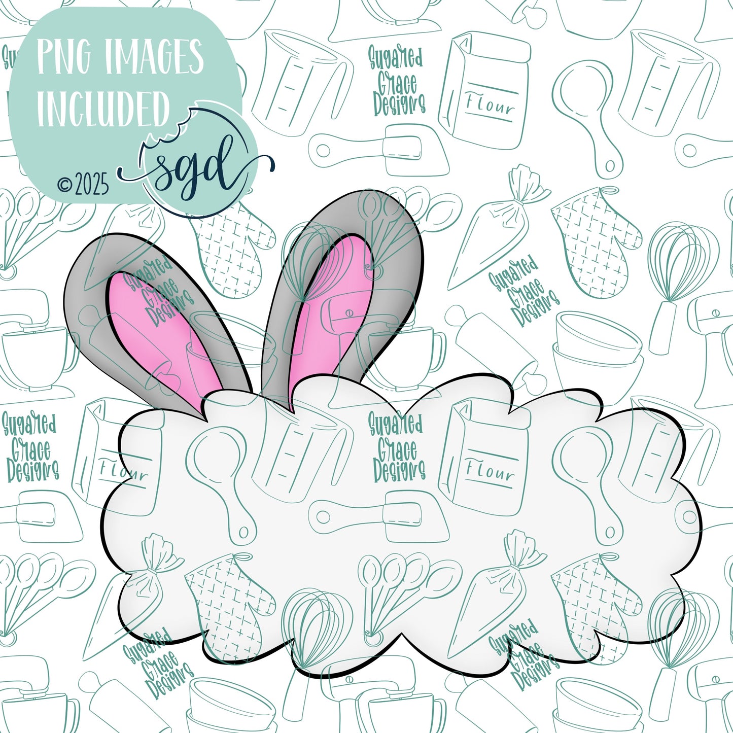 Easter Bunny Lacey Plaque Cookie Cutter STL File  with PNG Images to Match - For 3D Printing and Edible Ink Printers
