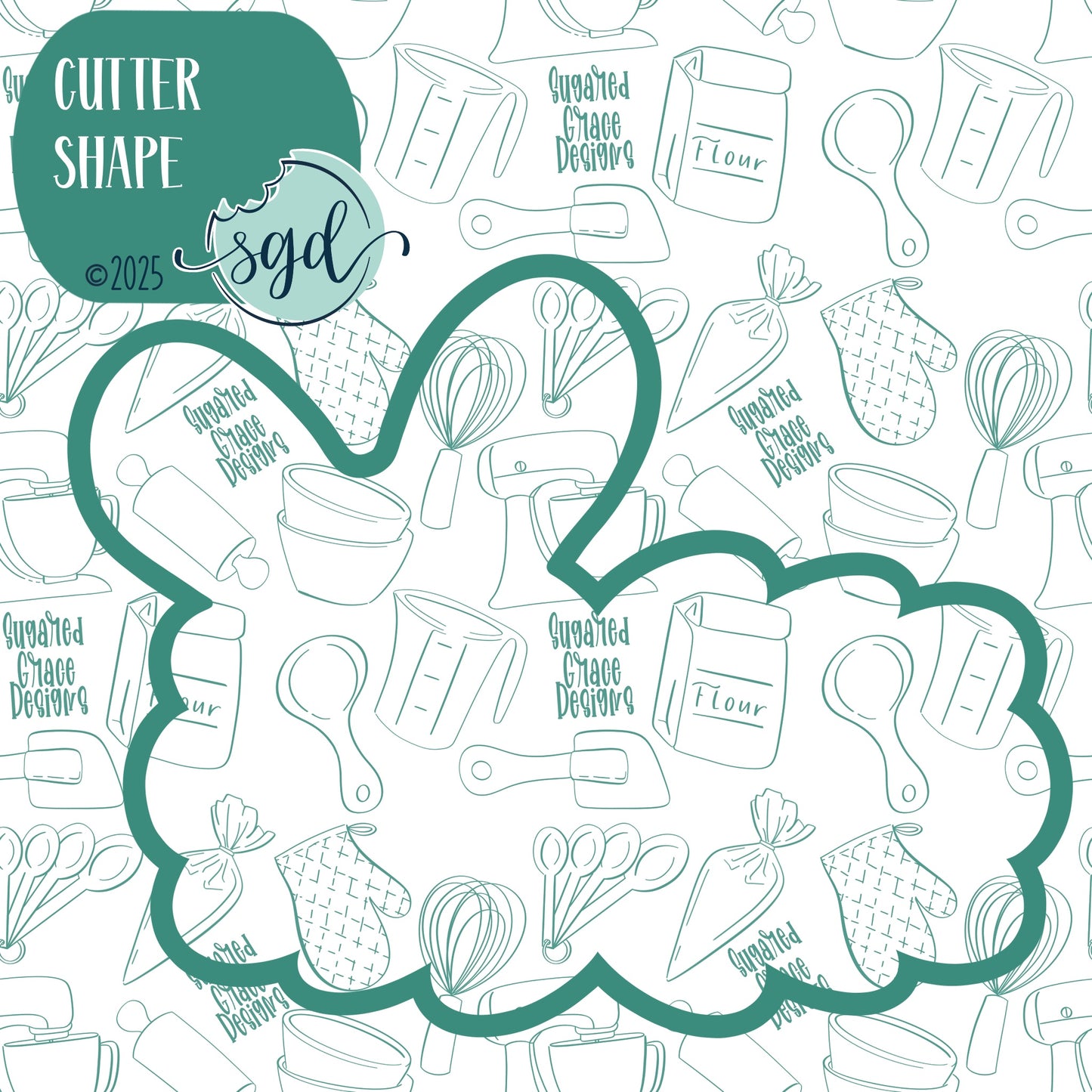 Bunny Ear Lacey Plaque Cookie Cutter with PNG Images to Match - Hand Drawn Graphics for Edible Ink Printers