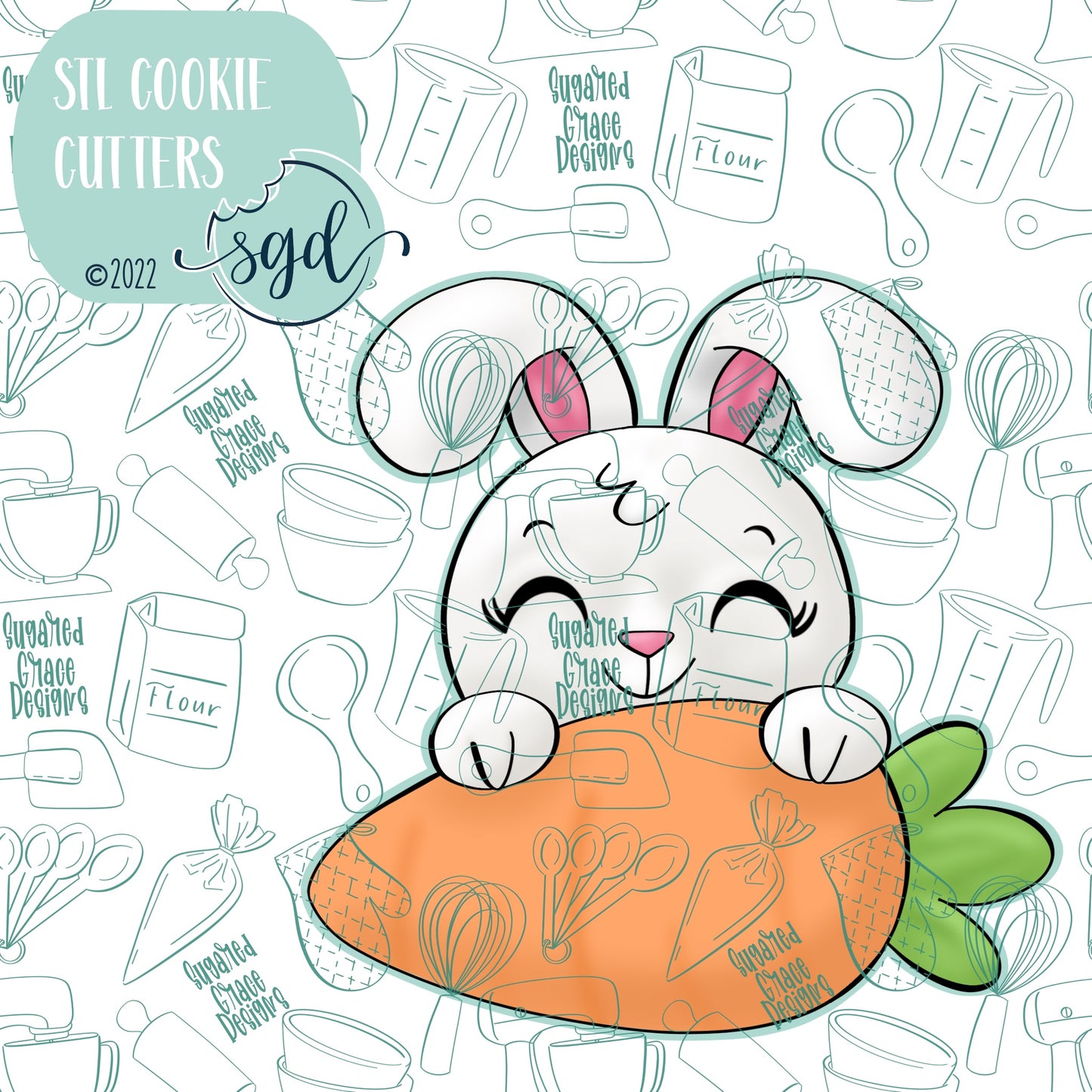 Easter Bunny Carrot Plaque Cookie Cutter STL File  with PNG Images to Match - For 3D Printing and Edible Ink Printers