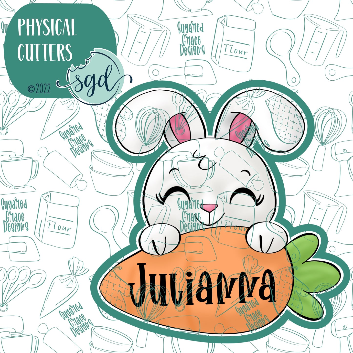 Easter Bunny Carrot Plaque Cookie Cutter with PNG Images to Match - Hand Drawn Graphics for Edible Ink Printers