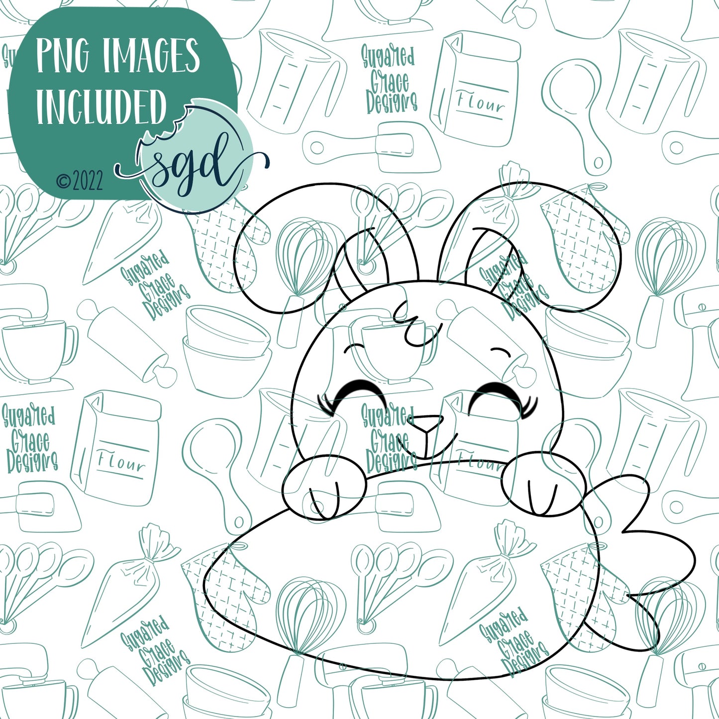 Easter Bunny Carrot Plaque Cookie Cutter with PNG Images to Match - Hand Drawn Graphics for Edible Ink Printers