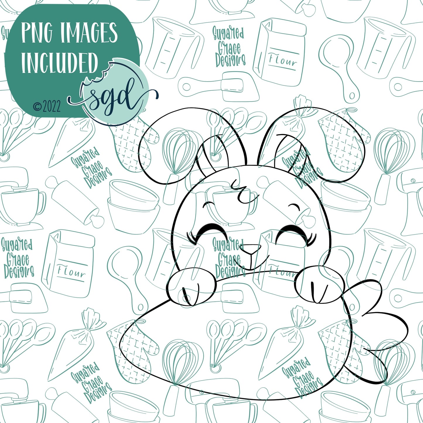 Easter Bunny Carrot Plaque Cookie Cutter with PNG Images to Match - Hand Drawn Graphics for Edible Ink Printers