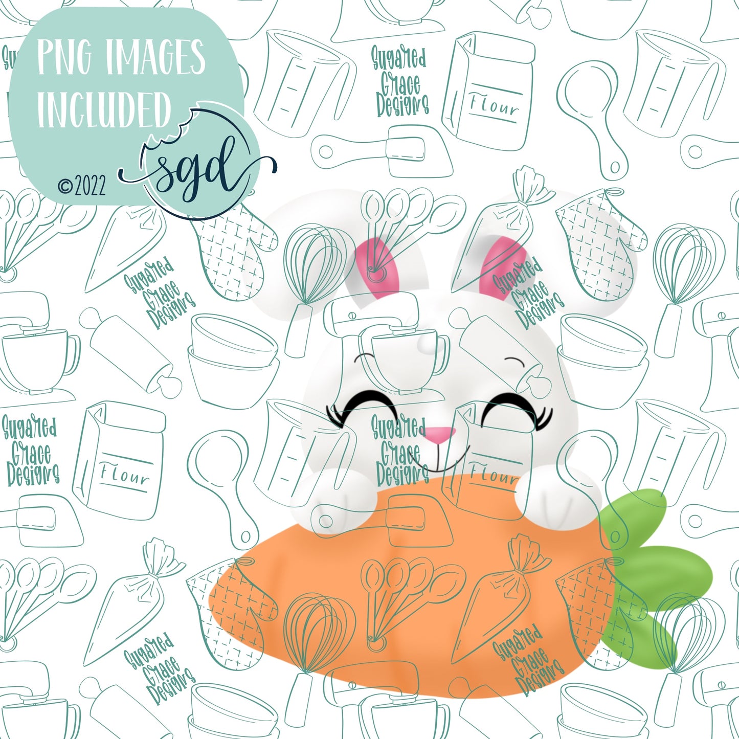Easter Bunny Carrot Plaque Cookie Cutter STL File  with PNG Images to Match - For 3D Printing and Edible Ink Printers