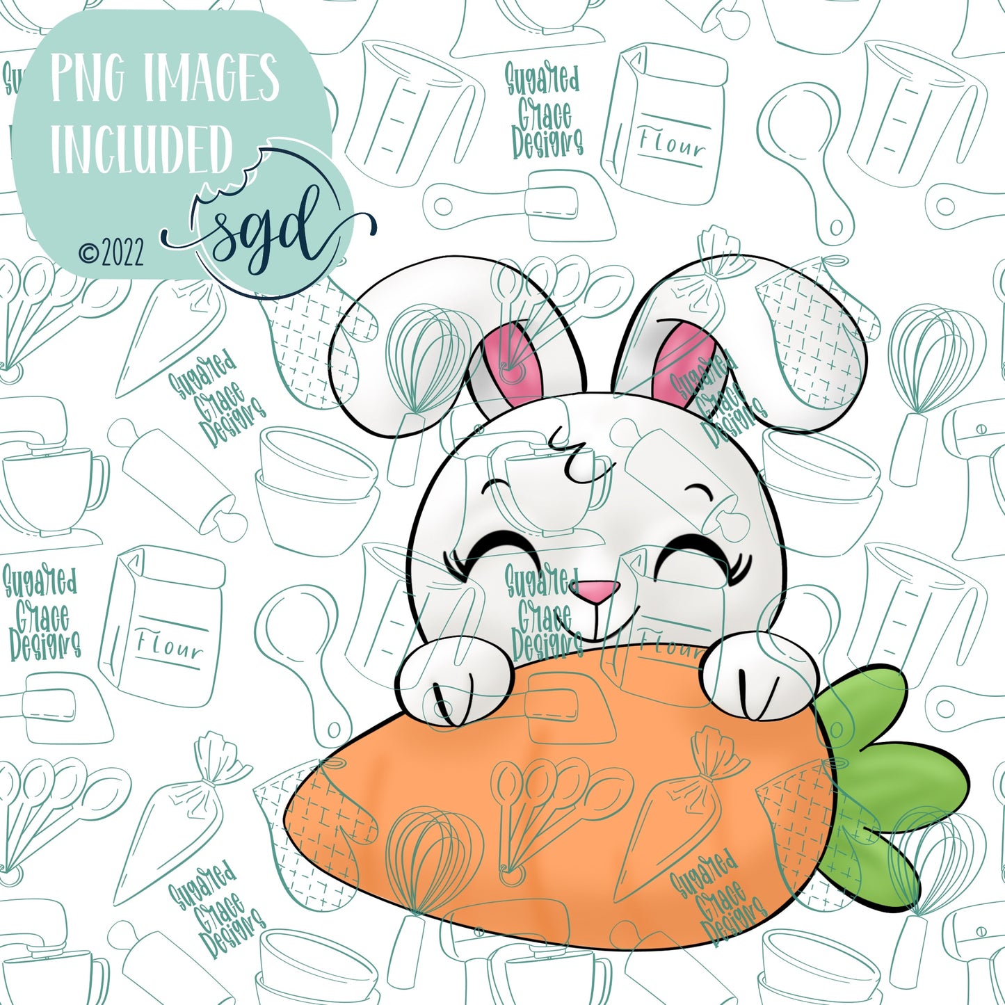 Easter Bunny Carrot Plaque Cookie Cutter STL File  with PNG Images to Match - For 3D Printing and Edible Ink Printers